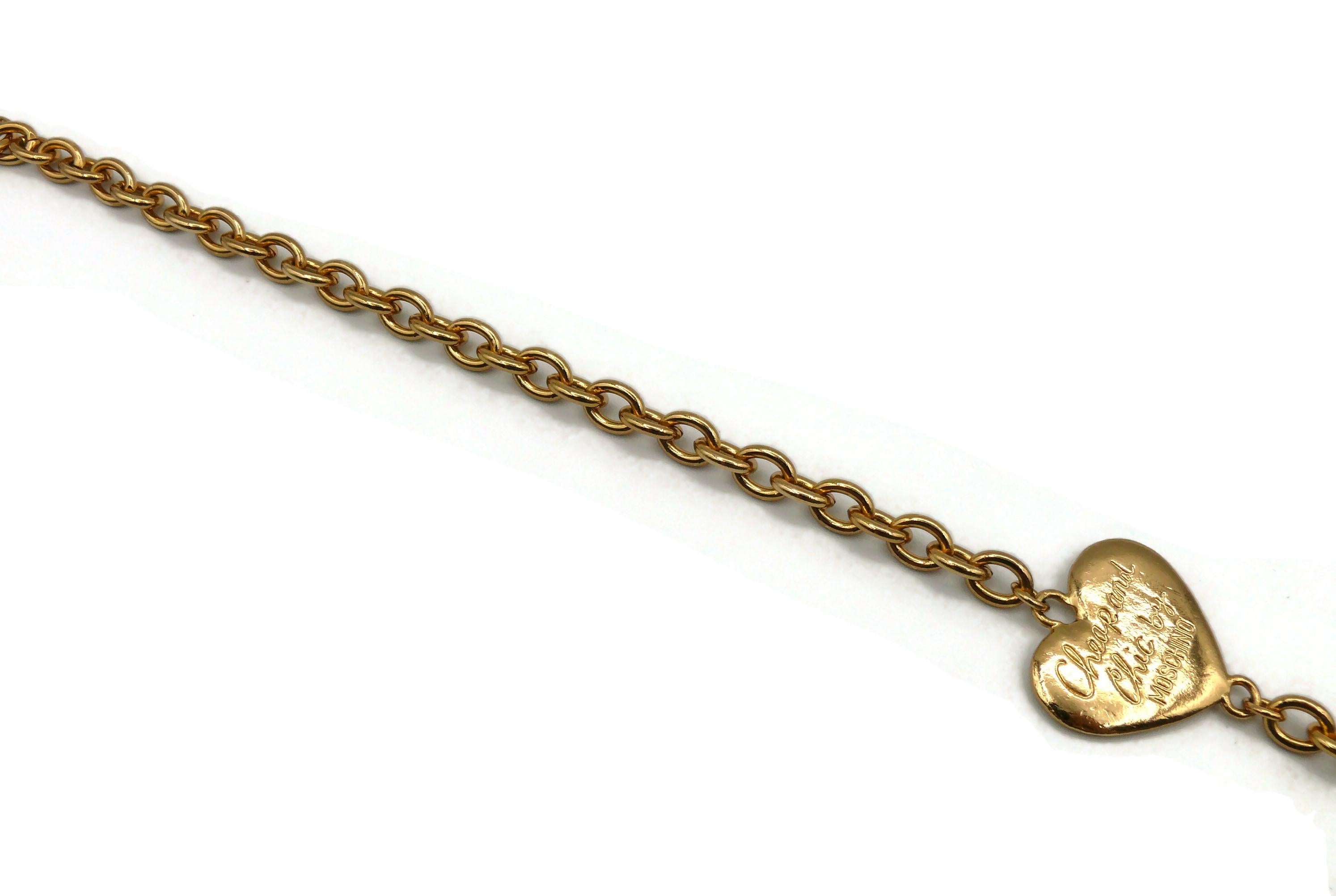 MOSCHINO Vintage Gold Tone Chain Necklace Olive Oyl Figures Hearts In Good Condition For Sale In Nice, FR