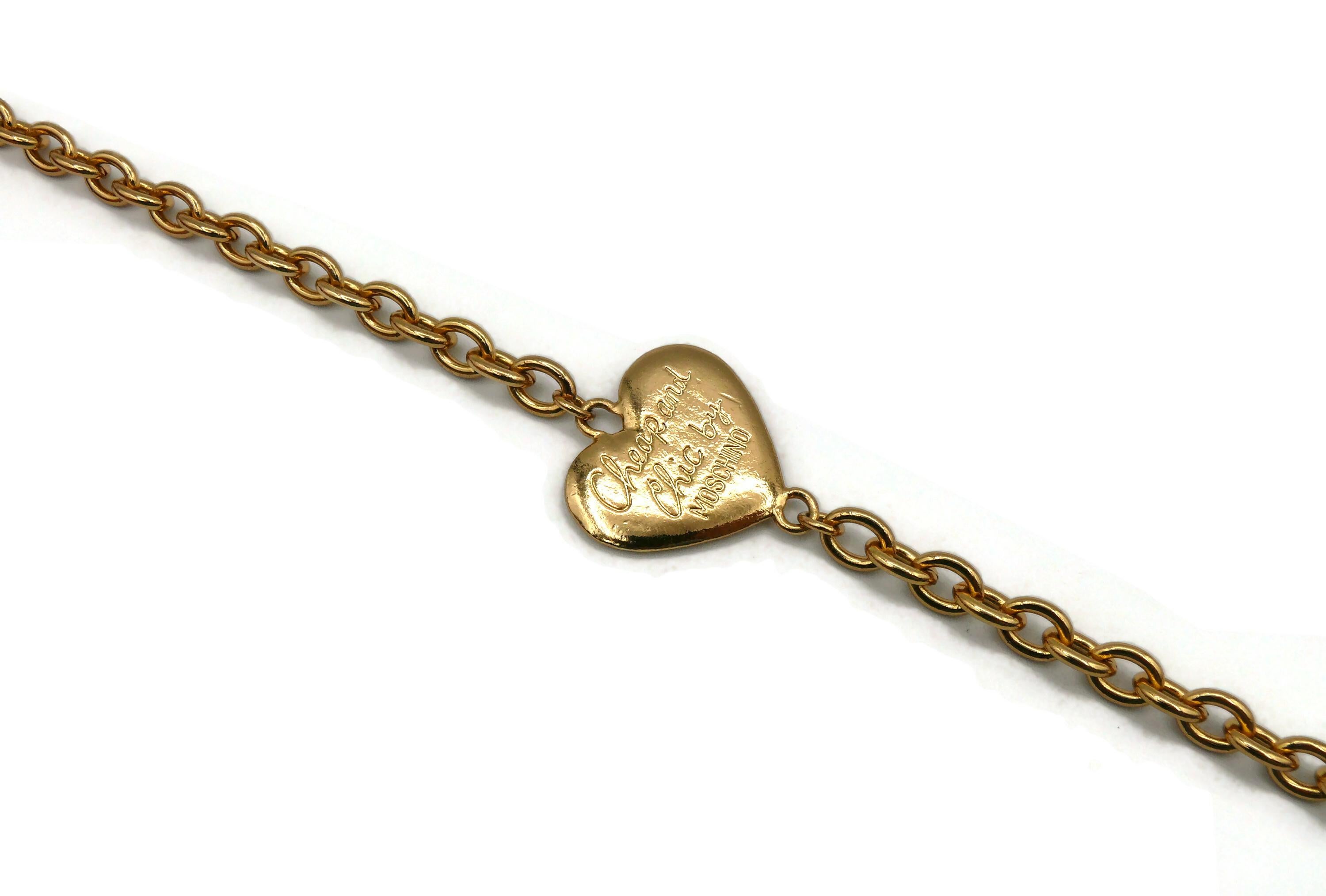 Women's MOSCHINO Vintage Gold Tone Chain Necklace Olive Oyl Figures Hearts For Sale