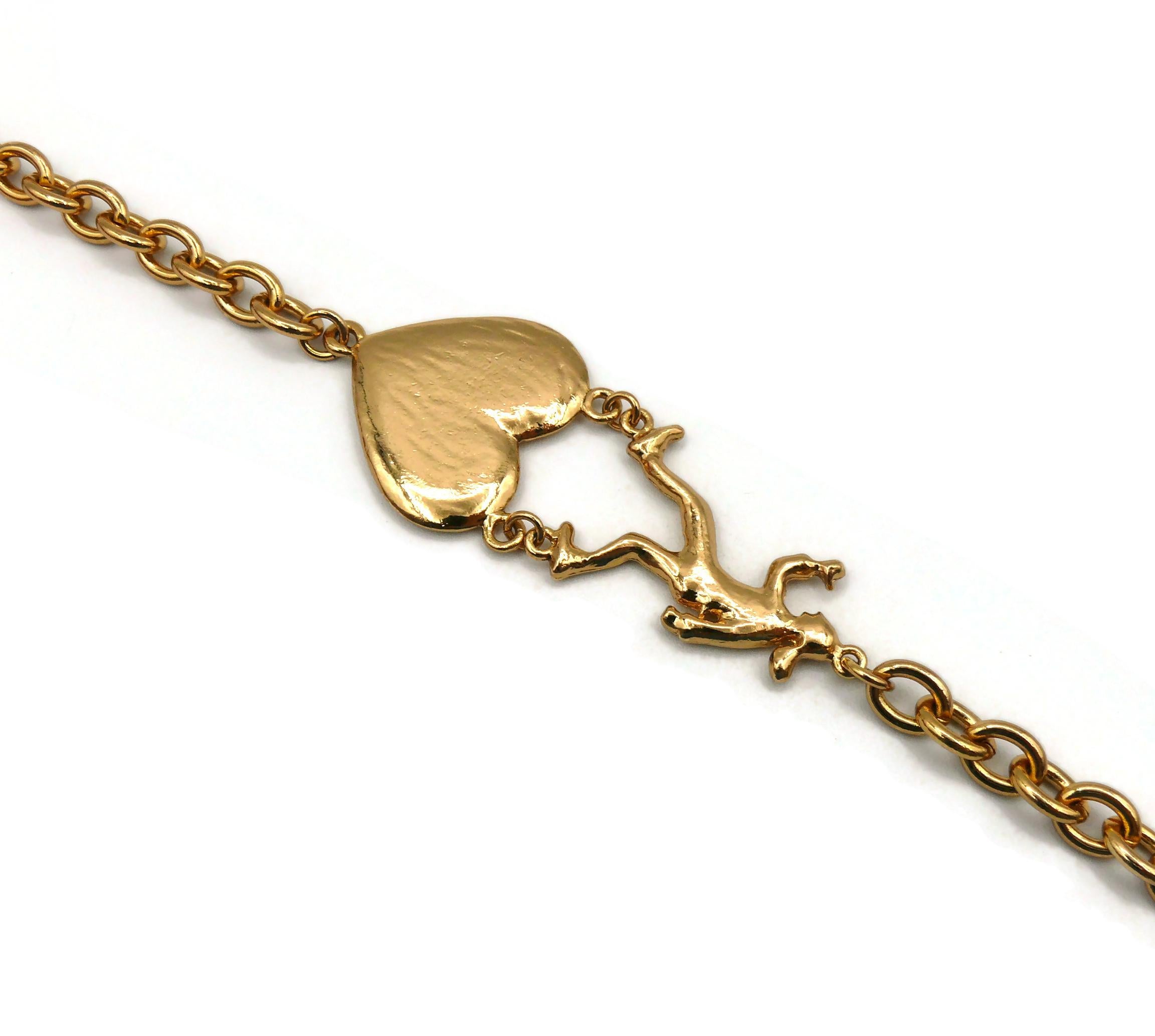 MOSCHINO Vintage Gold Tone Chain Necklace Olive Oyl Figures Hearts For Sale 3