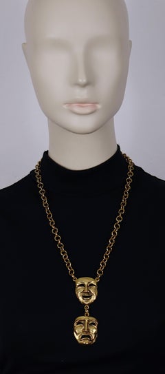 MOSCHINO Vintage Gold Tone Comedy Tragedy Mask Pendant Necklace