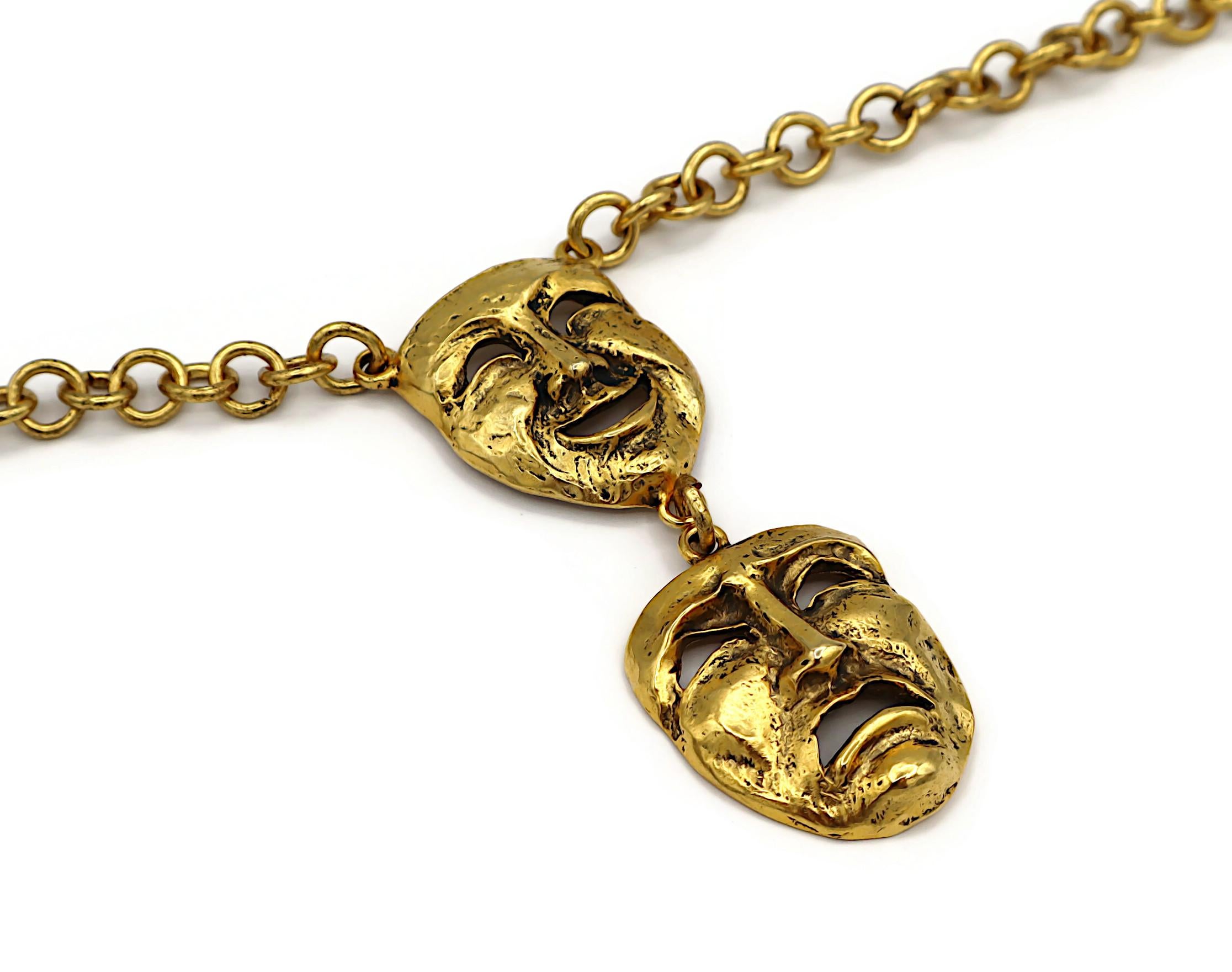 MOSCHINO Vintage Gold Tone Comedy Tragedy Mask Pendant Necklace For Sale 3