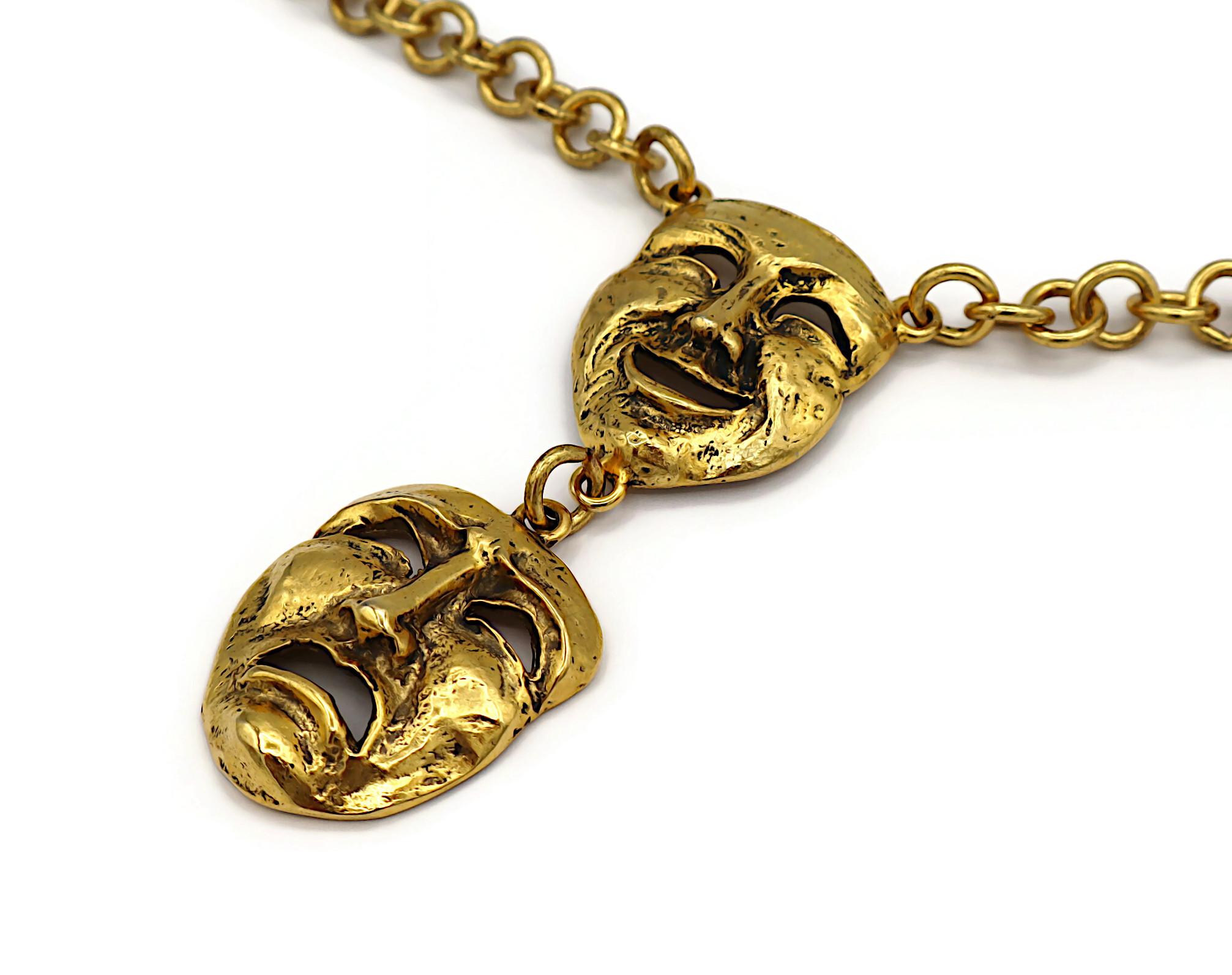 MOSCHINO Vintage Gold Tone Comedy Tragedy Mask Pendant Necklace For Sale 4
