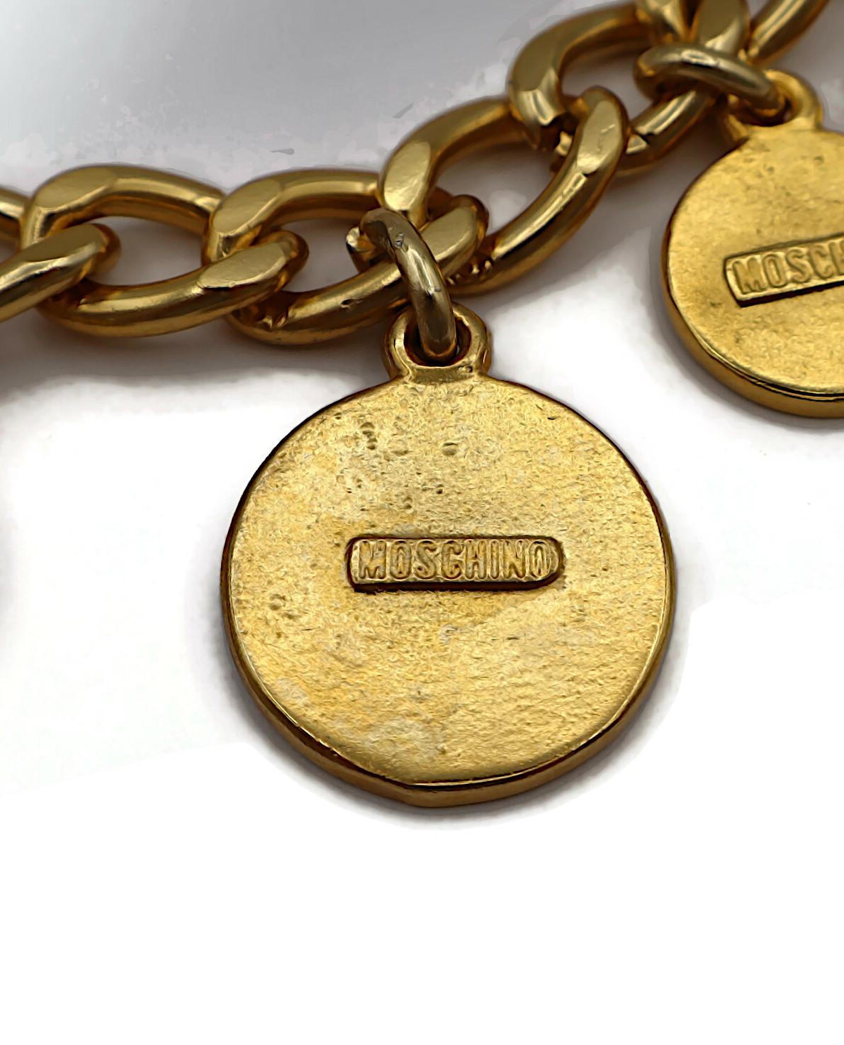 MOSCHINO Vintage Gold Tone Franco Moschino Profile Coin Charm Necklace For Sale 6