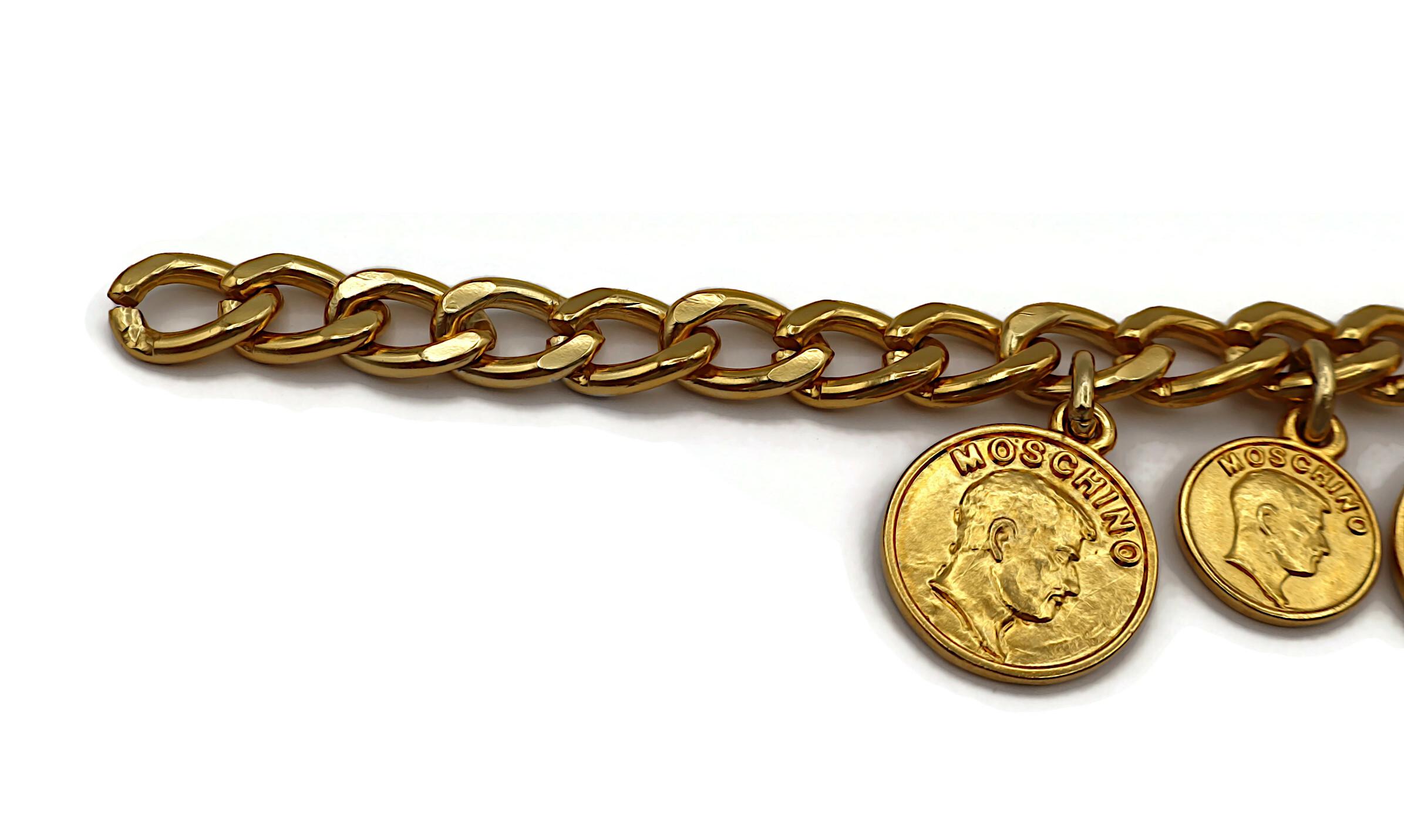 MOSCHINO Vintage Gold Tone Franco Moschino Profile Coin Charm Necklace In Good Condition For Sale In Nice, FR