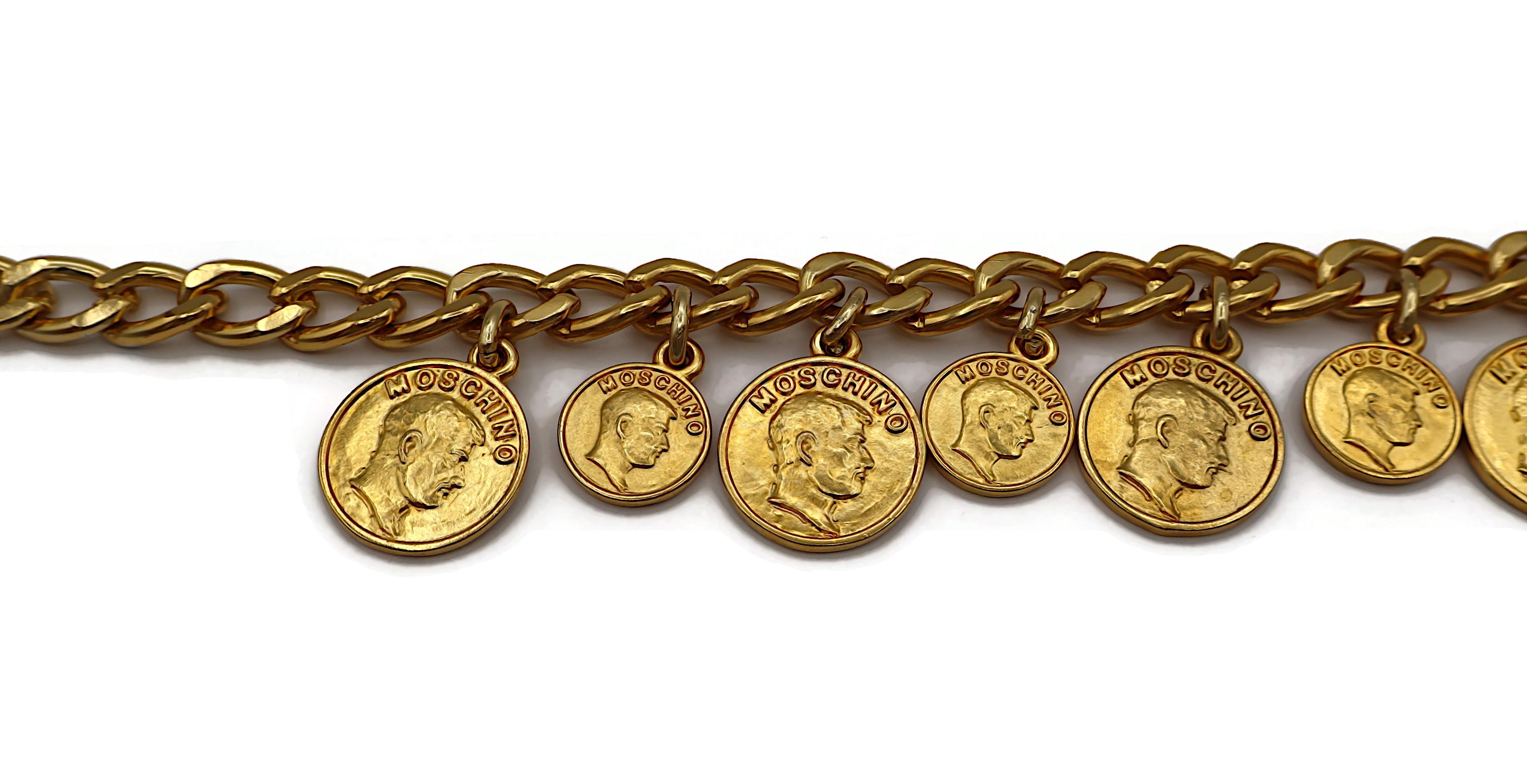 Women's MOSCHINO Vintage Gold Tone Franco Moschino Profile Coin Charm Necklace For Sale