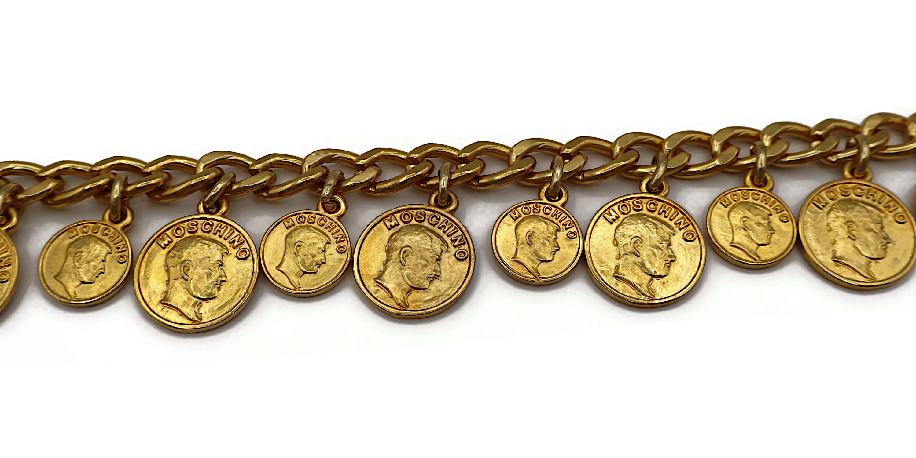 MOSCHINO Vintage Gold Tone Franco Moschino Profile Coin Charm Necklace For Sale 1