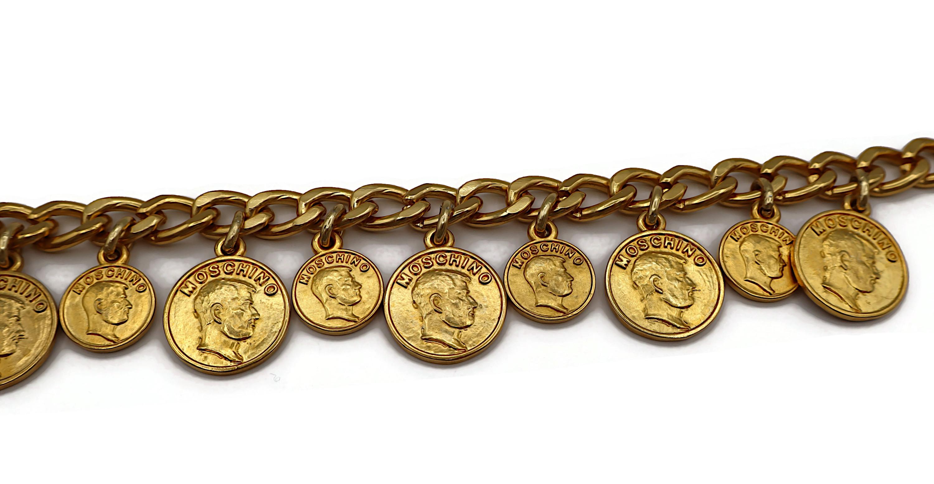 MOSCHINO Vintage Gold Tone Franco Moschino Profile Coin Charm Necklace For Sale 2