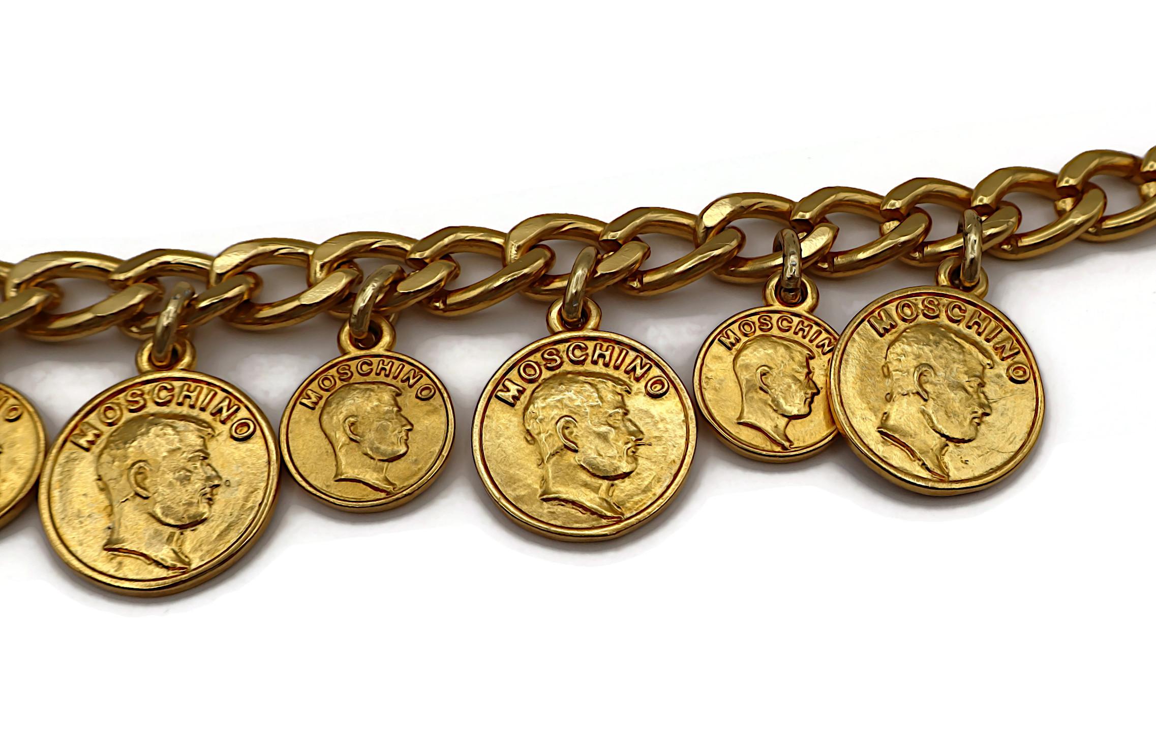 MOSCHINO Vintage Gold Tone Franco Moschino Profile Coin Charm Necklace For Sale 3