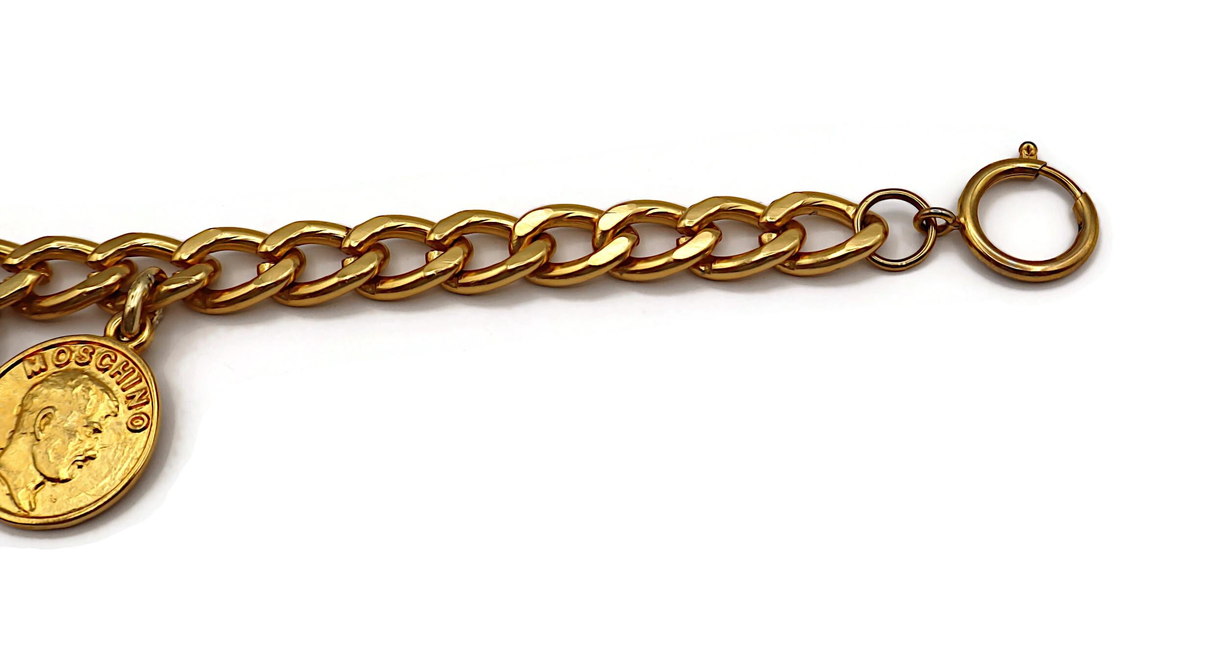 MOSCHINO Vintage Gold Tone Franco Moschino Profile Coin Charm Necklace For Sale 4