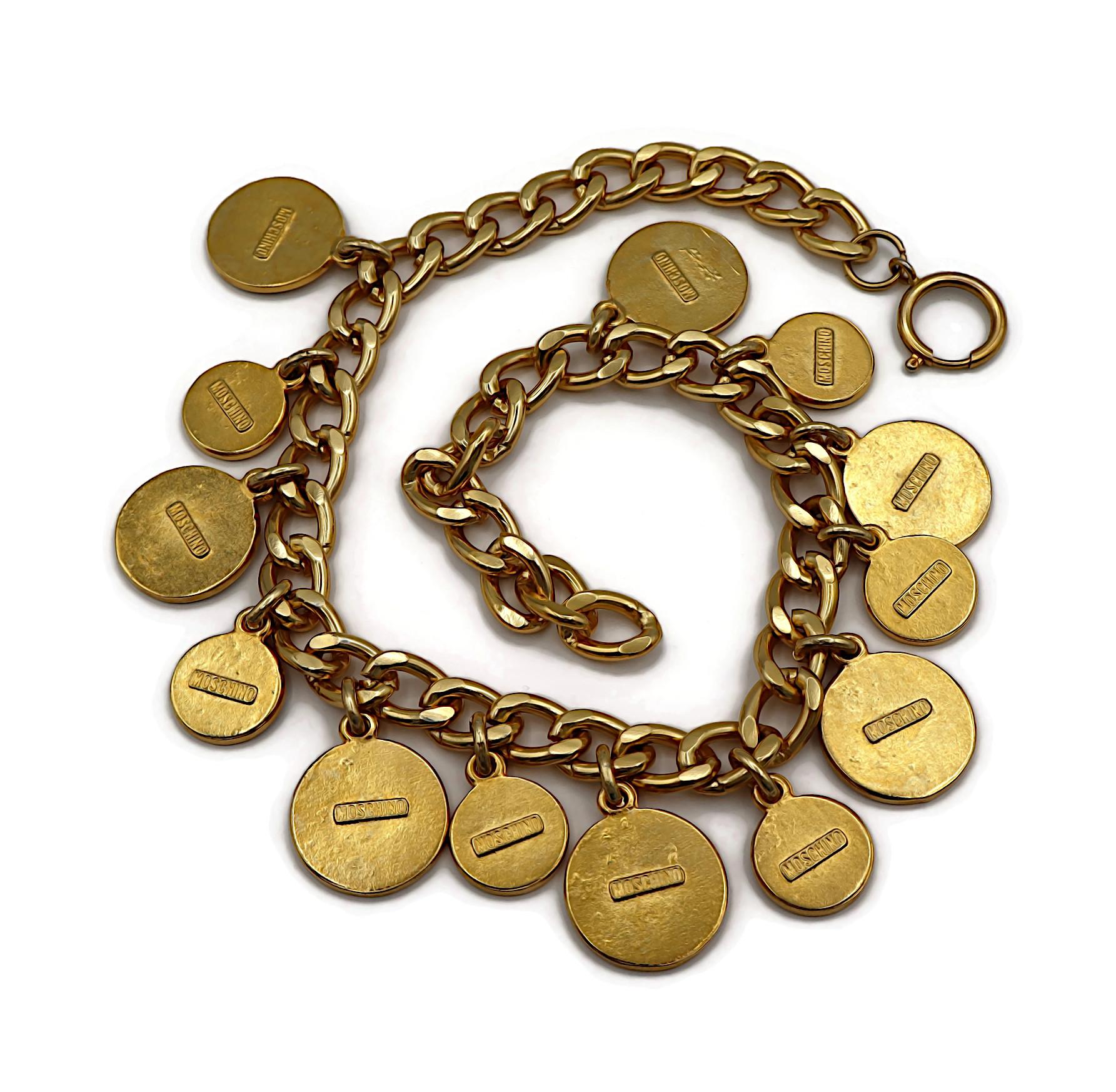 MOSCHINO Vintage Gold Tone Franco Moschino Profile Coin Charm Necklace For Sale 5