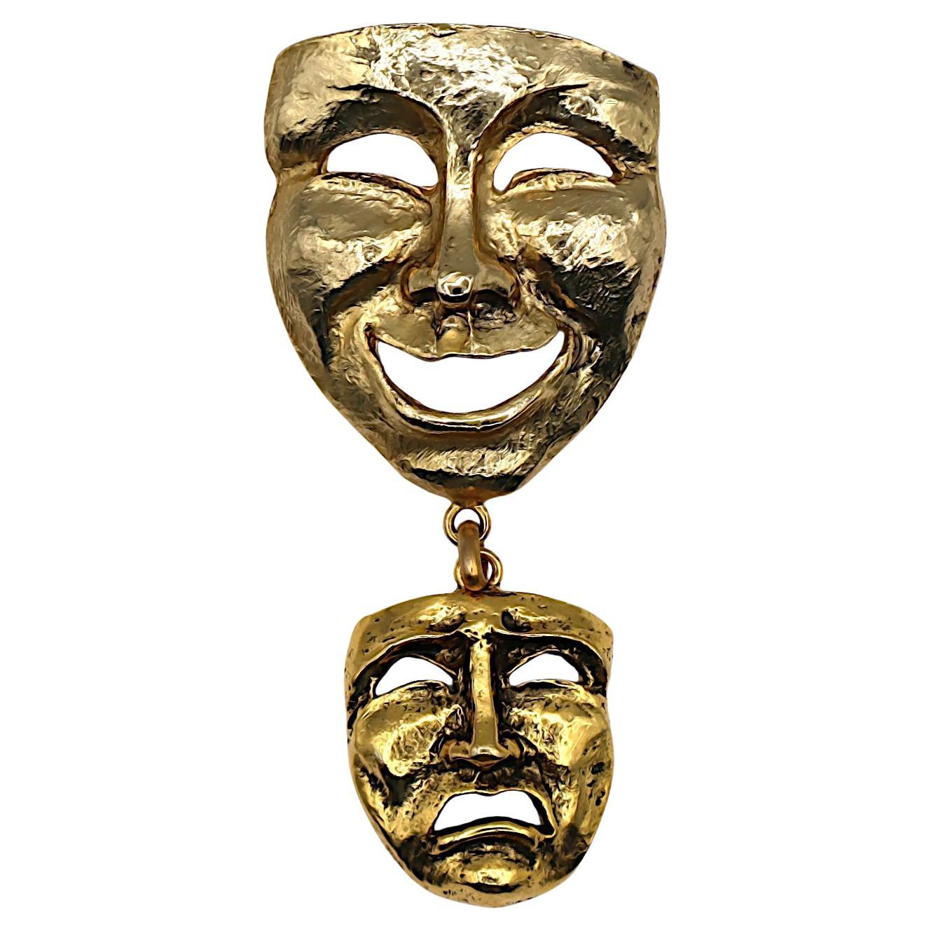 MOSCHINO Broche masque Tragicomedy vintage couleur or