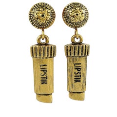 Moschino Vintage Goldfarbene, goldfarbene, baumelnde Lippenstift-Ohrringe