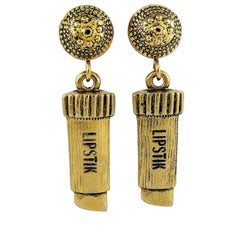 Moschino Vintage Gold Toned Lipstick Dangling Earrings