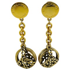 Moschino Vintage Gold Toned Peace Dangling Earrings