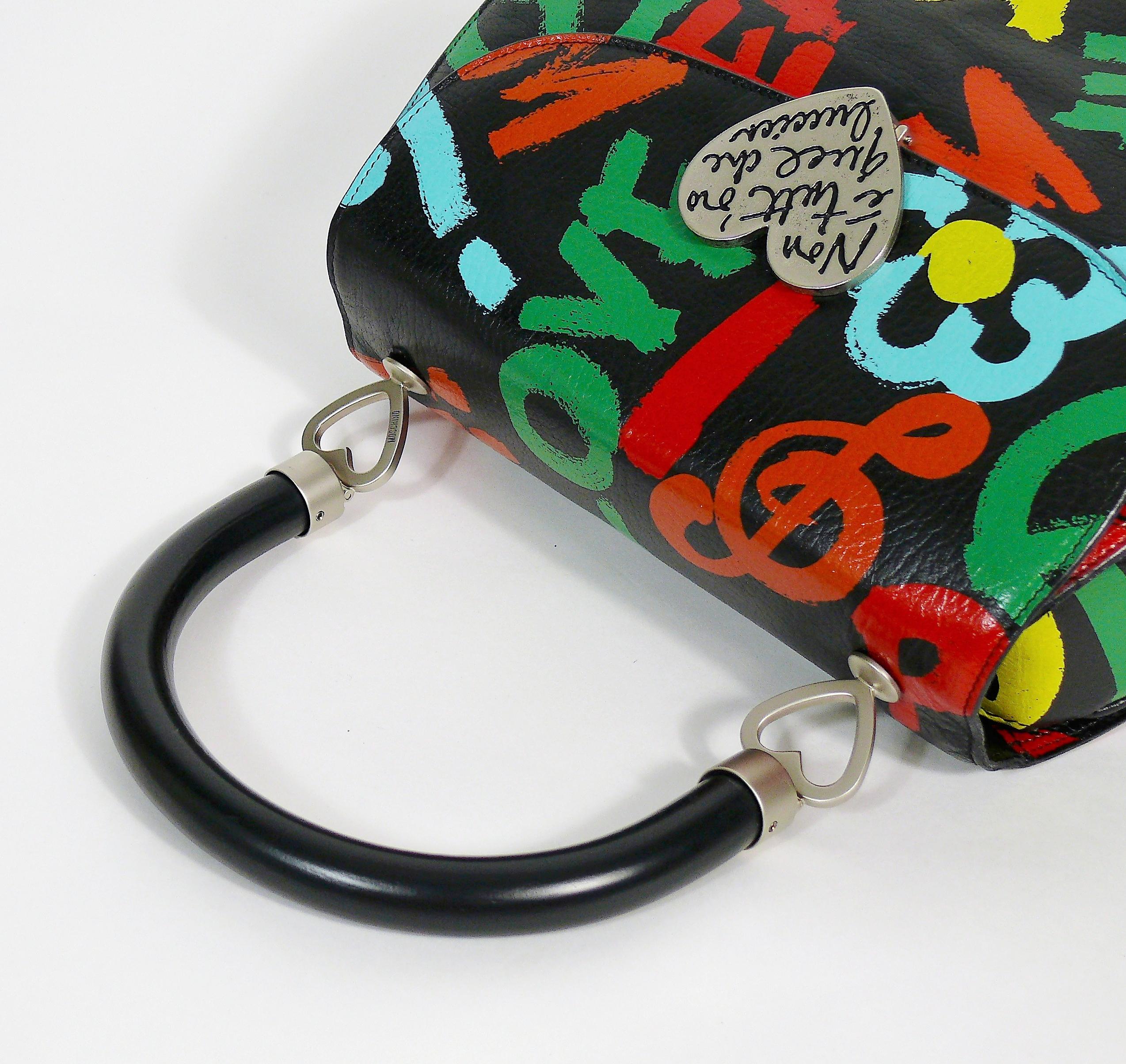 Moschino Vintage Graffitis Non E Tutt'Oro Quello Che Luccia Leather Handbag For Sale 5