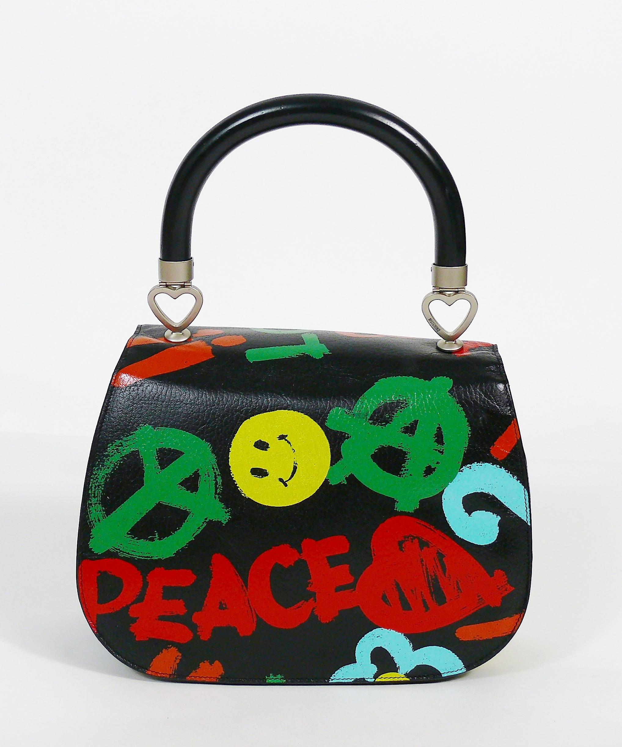 Black Moschino Vintage Graffitis Non E Tutt'Oro Quello Che Luccia Leather Handbag For Sale