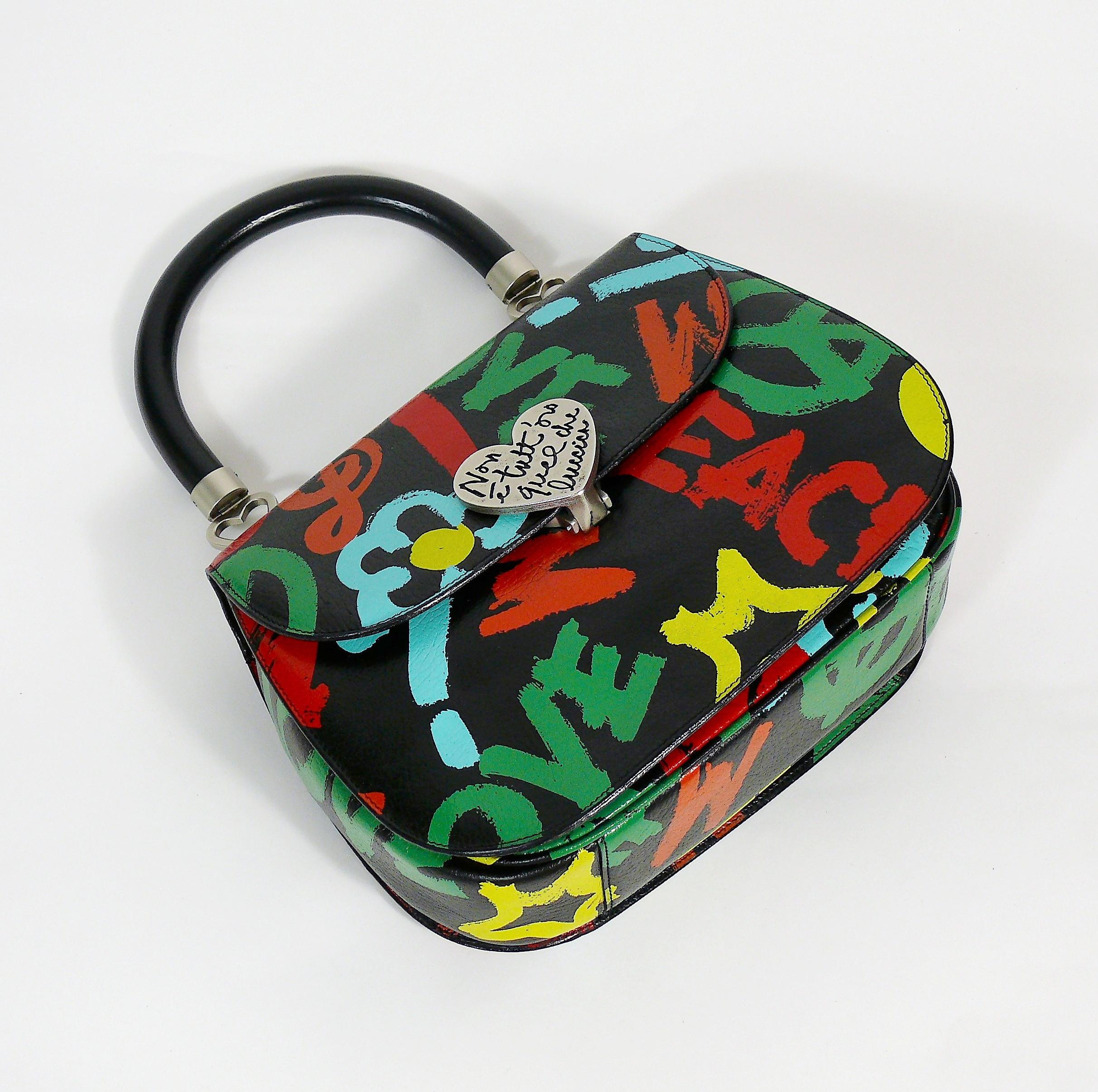 Women's Moschino Vintage Graffitis Non E Tutt'Oro Quello Che Luccia Leather Handbag For Sale