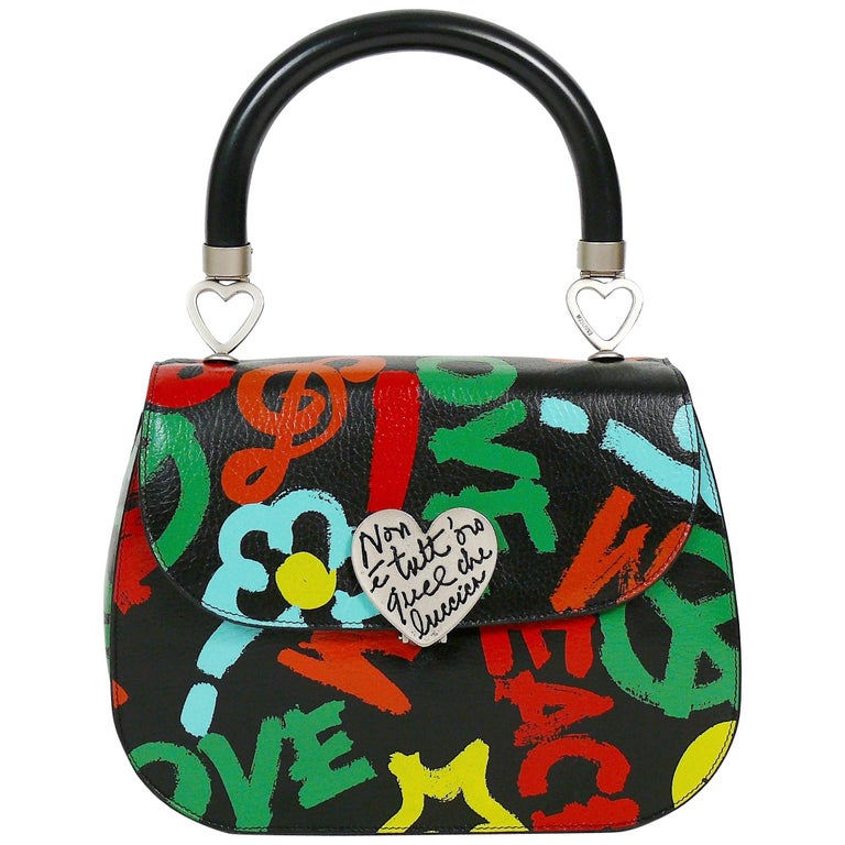 Moschino Vintage Graffitis Non E Tutt'Oro Quello Che Luccia Leather Handbag  For Sale at 1stDibs