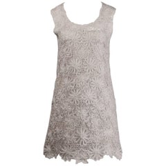 Moschino Vintage Gray Beaded Crochet Lace Shift Dress, 1990s