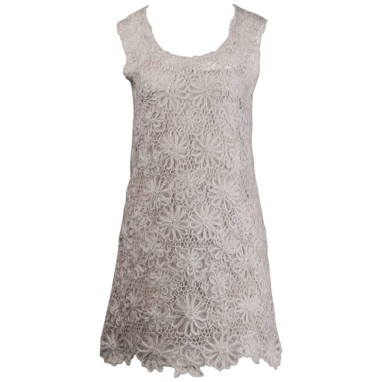 Moschino Vintage Gray Beaded Crochet Lace Shift Dress, 1990s For Sale at  1stDibs