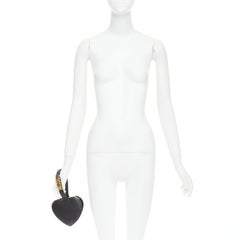 MOSCHINO Vintage Heart black soft leather gold hardware wristlet clutch bag