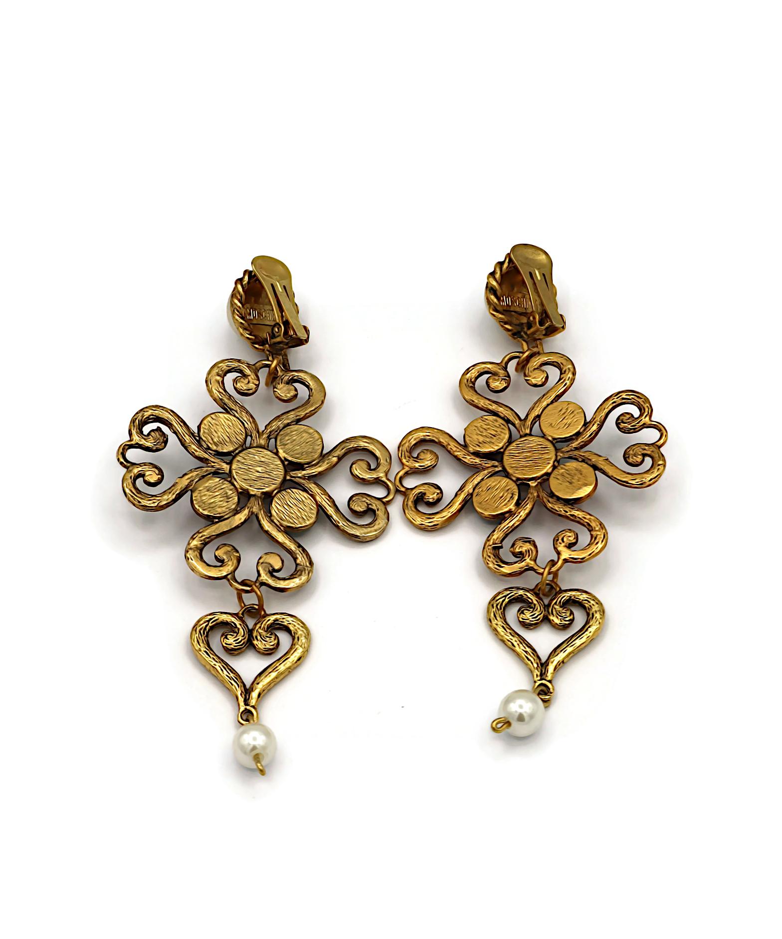 MOSCHINO Vintage Heart Dangling Earrings For Sale 3