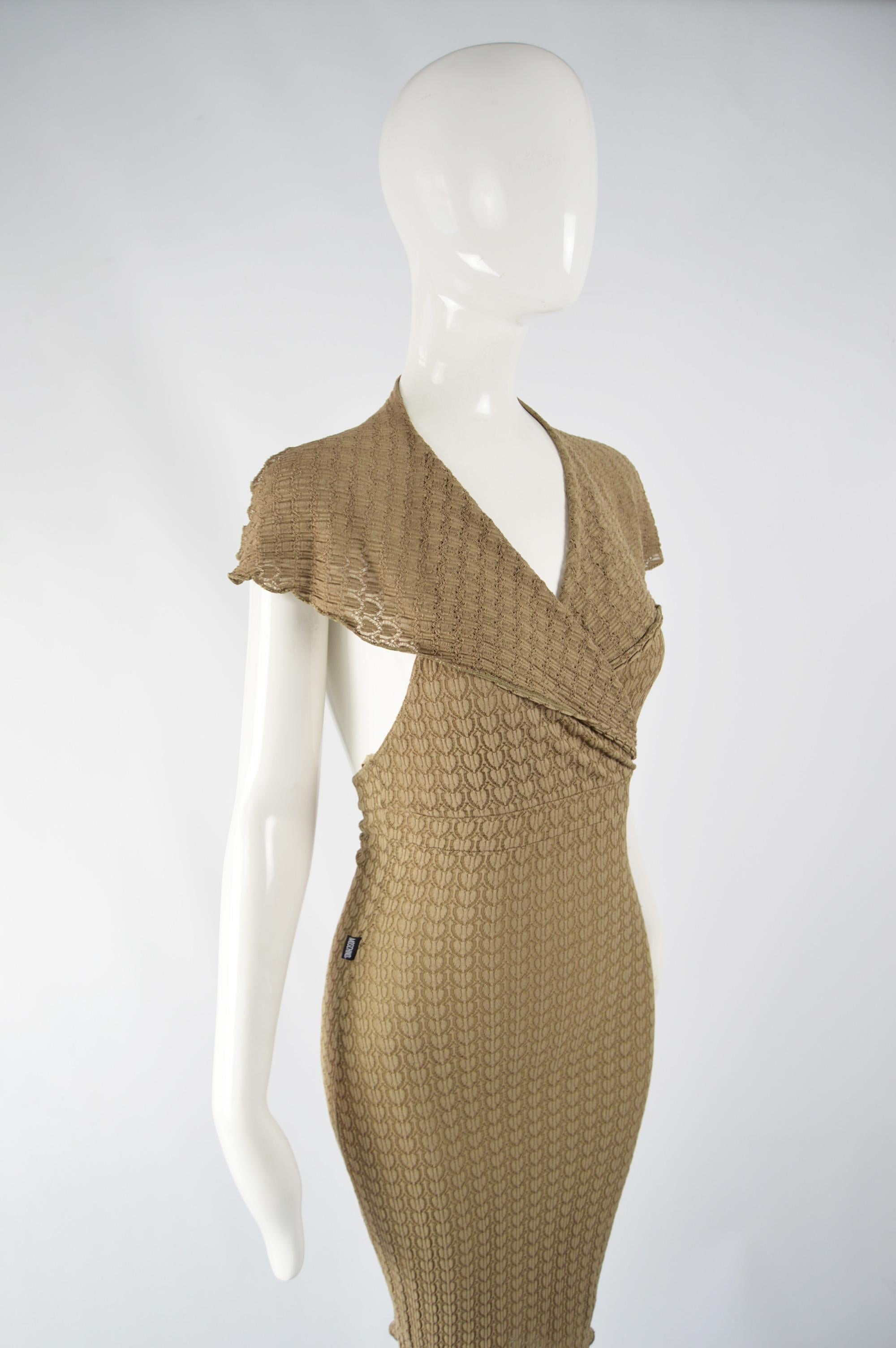 Brown Moschino Vintage Heart Knit Bodycon Dress For Sale