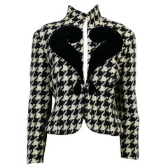 Moschino Vintage Houndstooth Wool Jacket with Velvet Question Mark US Size 10