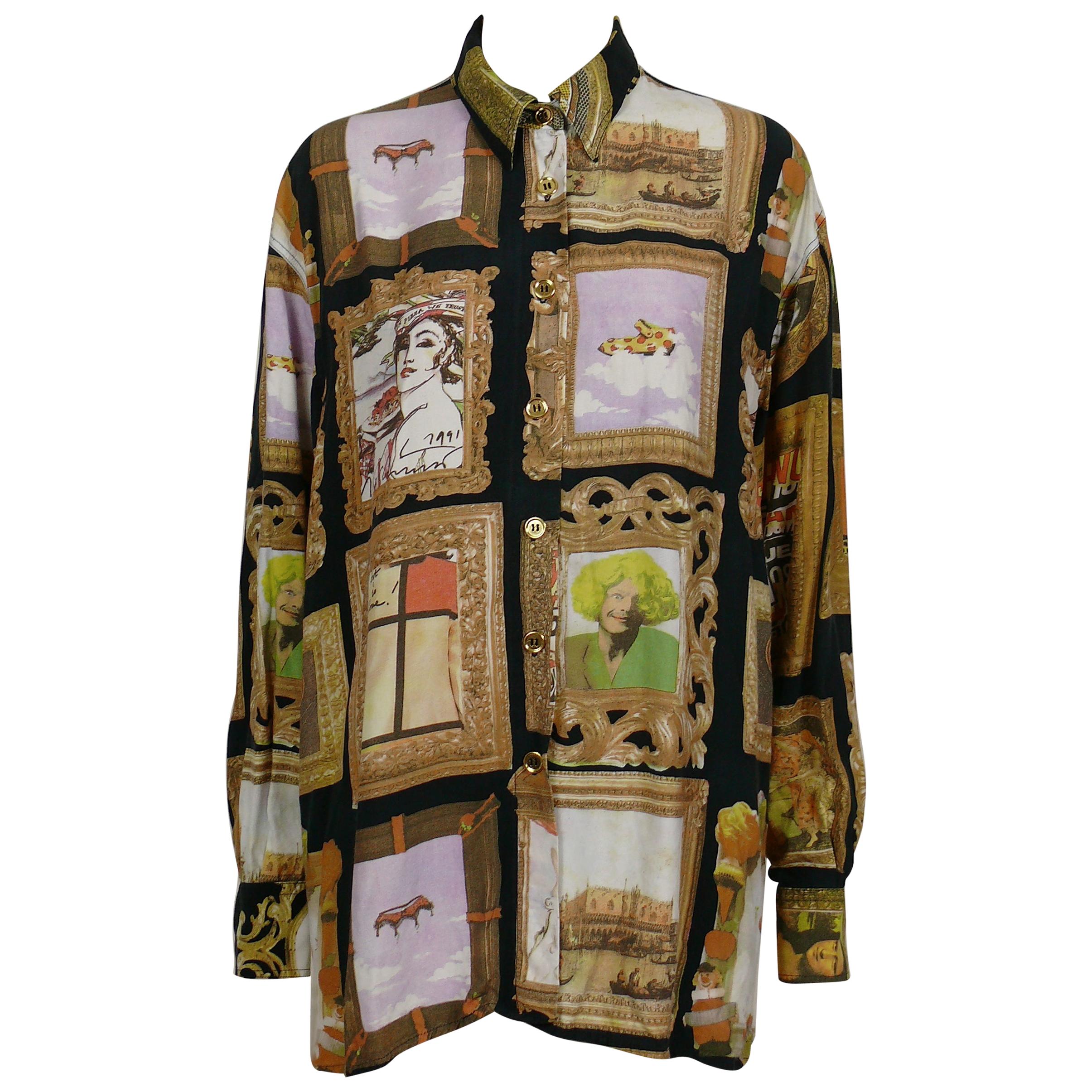 Moschino Vintage Iconic 90s Frame Art Gallery Shirt Size L For Sale