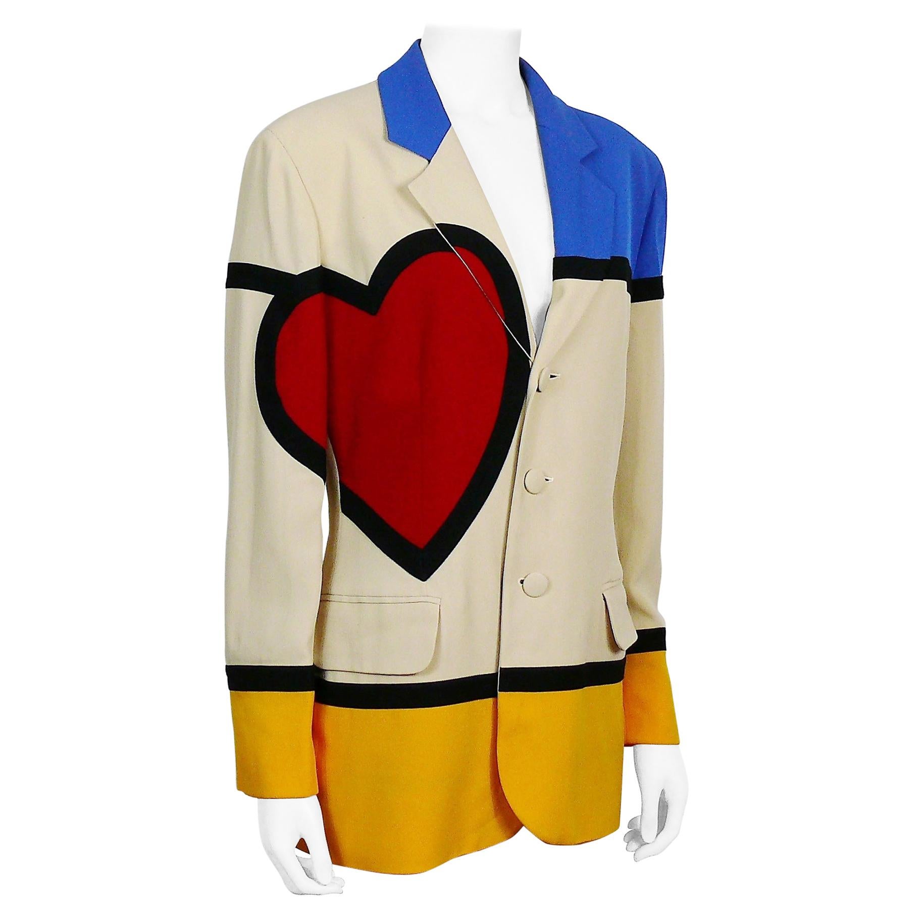 Moschino Vintage Iconic Art is Love Mondrian Heart Blazer Jacket US Size 12