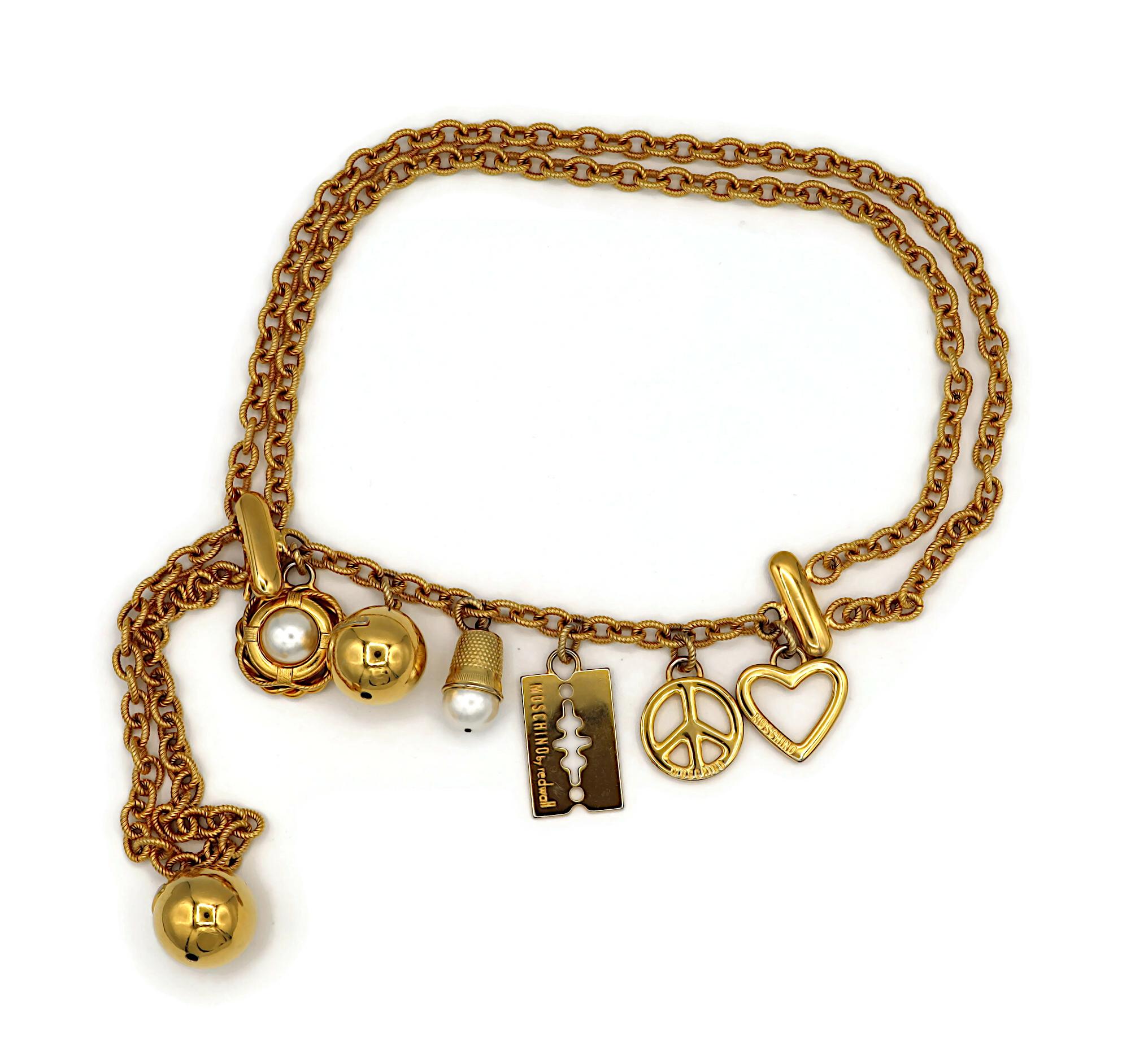 Beige MOSCHINO Vintage Iconic Charm Tiered Belt Necklace For Sale