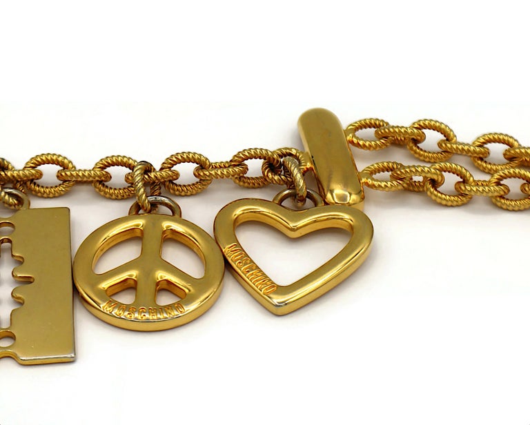 VTG 90s MOSCHINO Gold-Tone Charm Chain Belt w/Faux Pearls  display picture 3