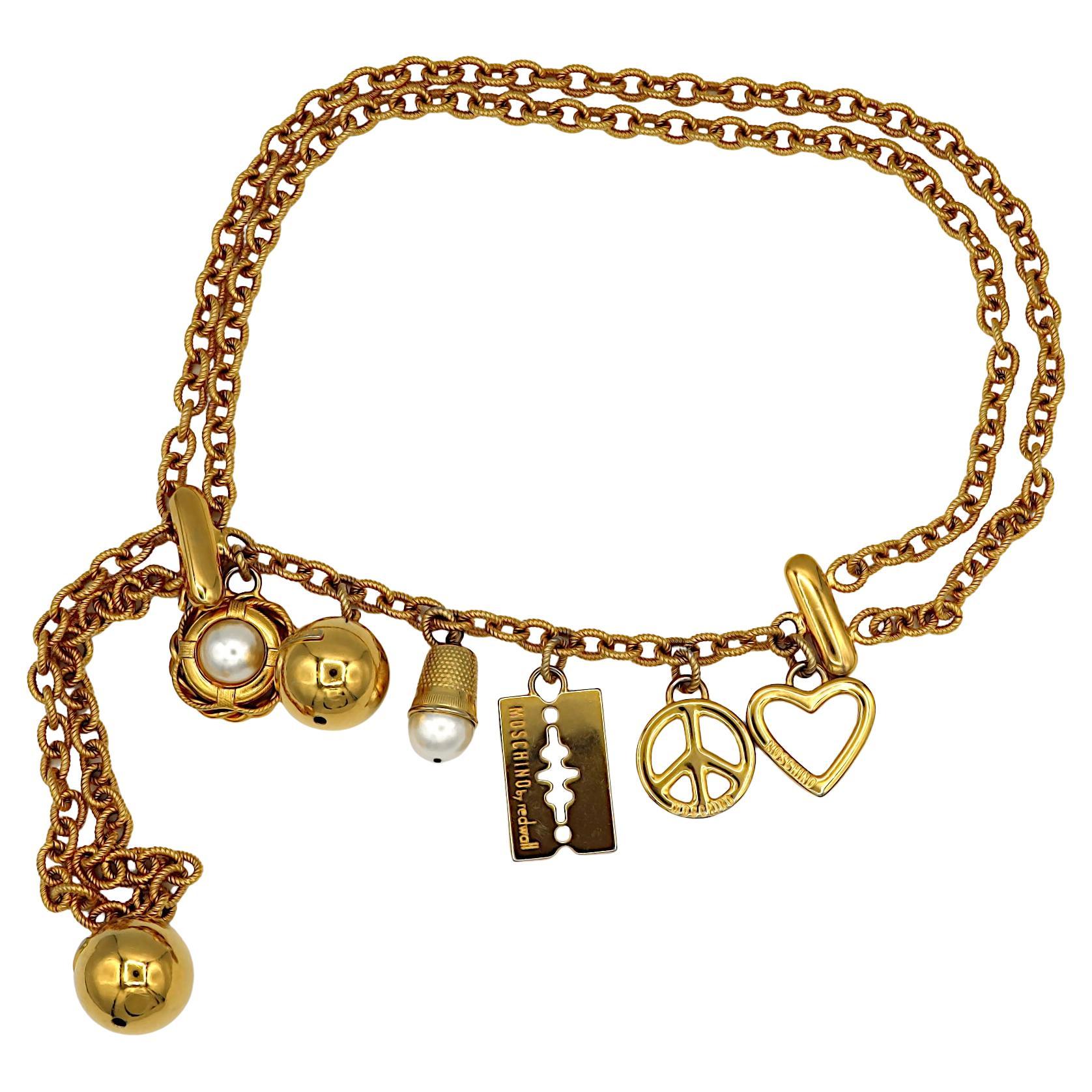 MOSCHINO Vintage Iconic Charm Tiered Belt Necklace For Sale