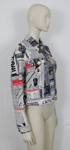 Moschino Vintage Iconic Newspaper 'Moschino Tribute' Print Jacket US Size 10