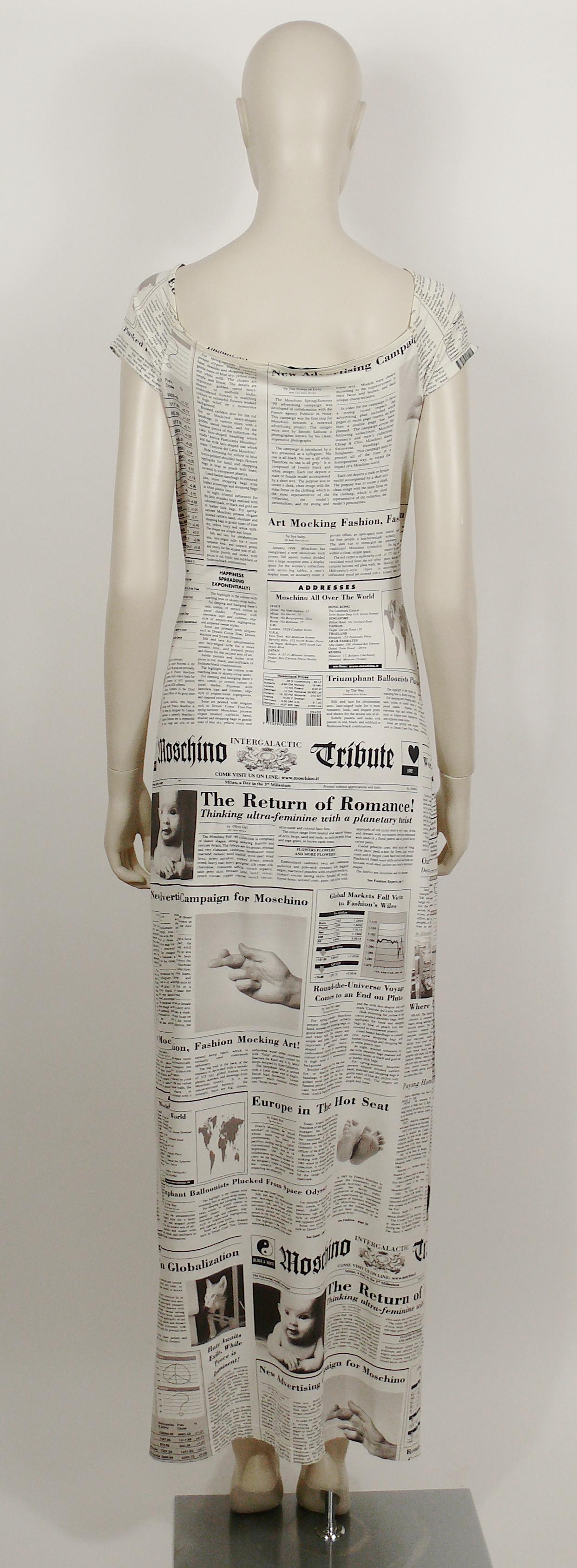 Moschino Vintage Iconic Newspaper 'Moschino Tribute' Print Maxi Dress US Size 8 4