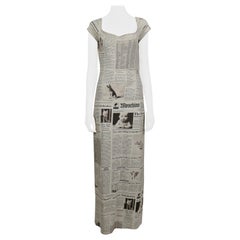 Moschino Vintage Iconic Newspaper 'Moschino Tribute' Print Maxi Dress US Size 8