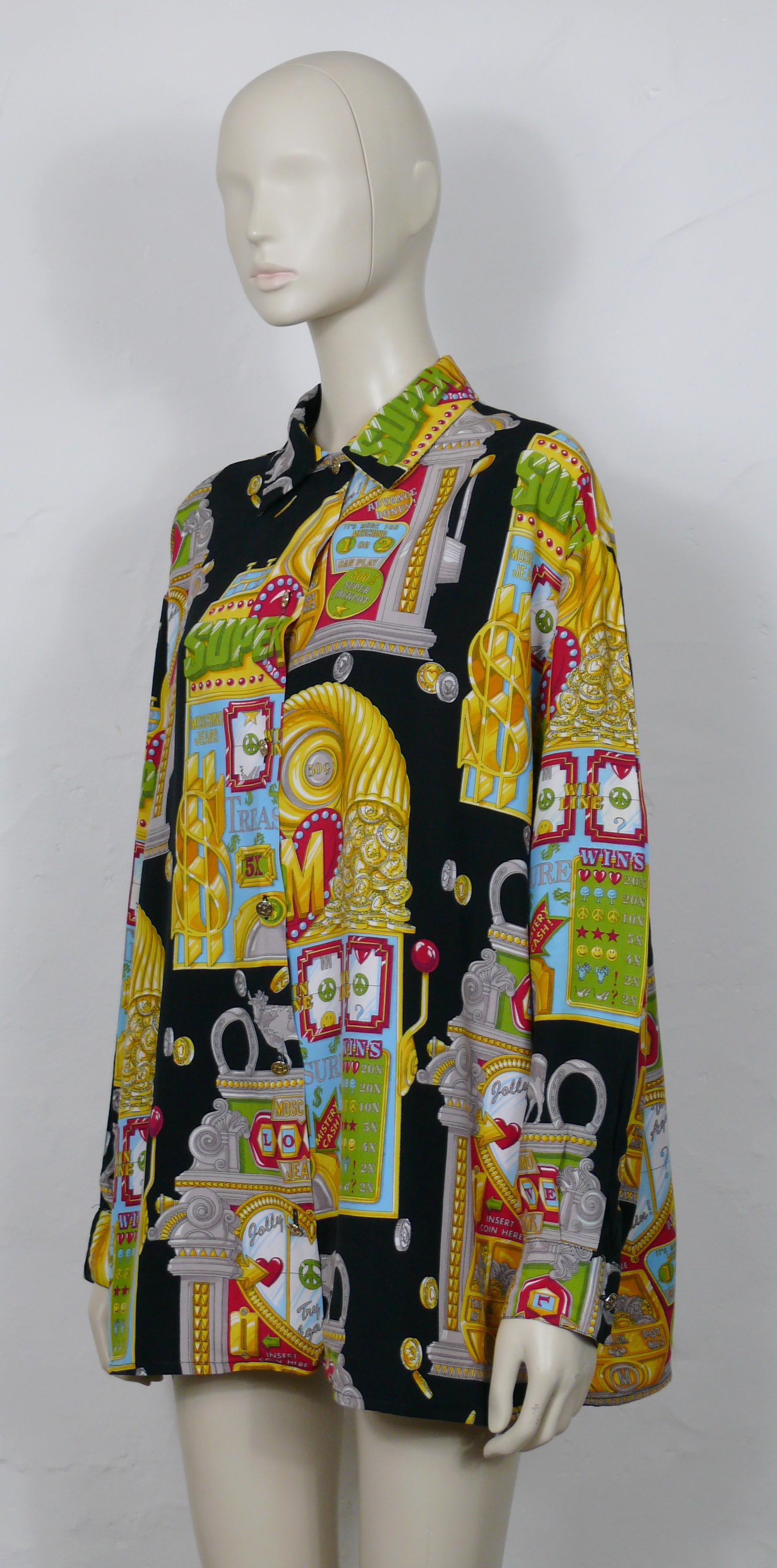Moschino Vintage Iconic Slotter Casino Game Shirt US Size 14 In Good Condition For Sale In Nice, FR