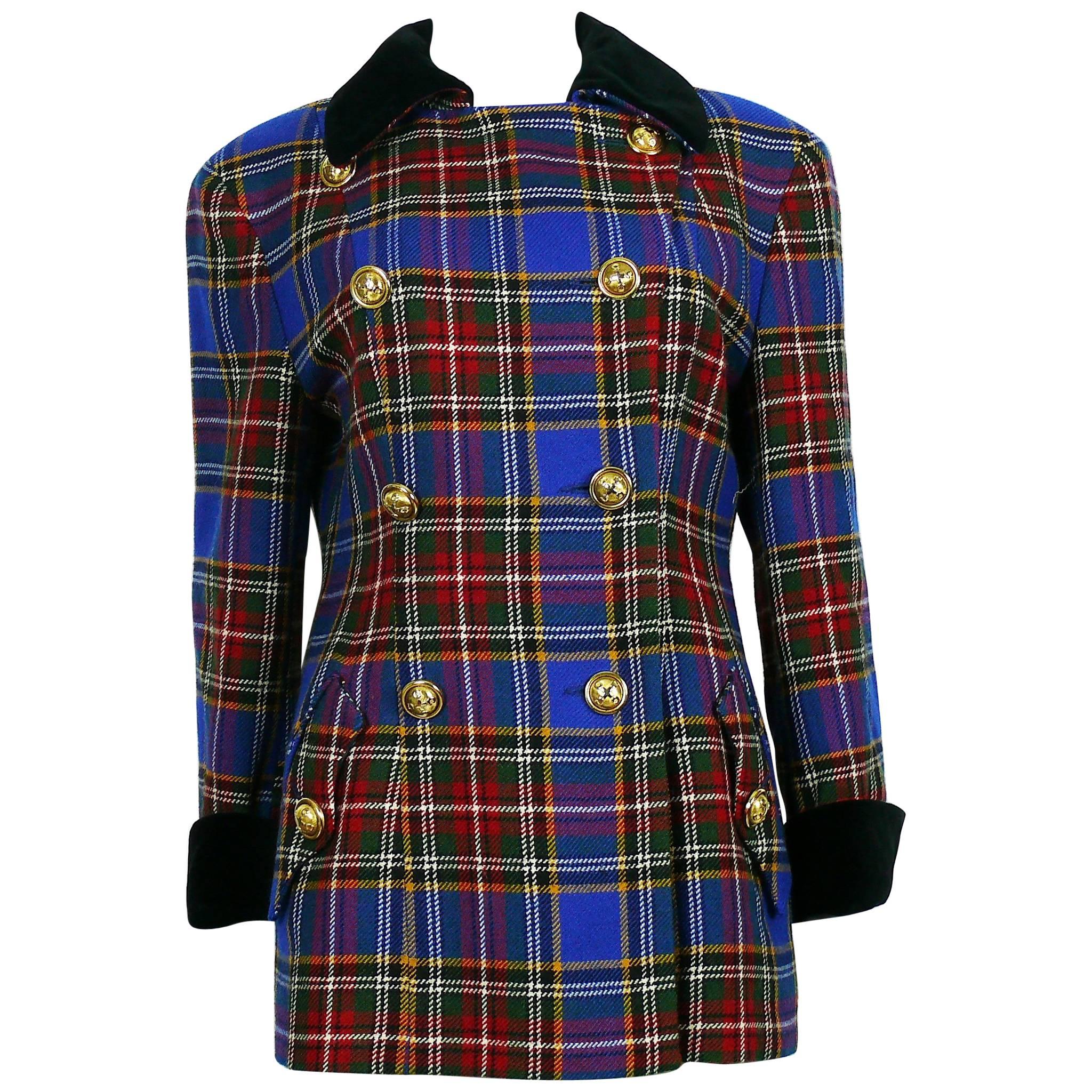 Moschino - Veste à carreaux en laine vintage emblématique en tartan