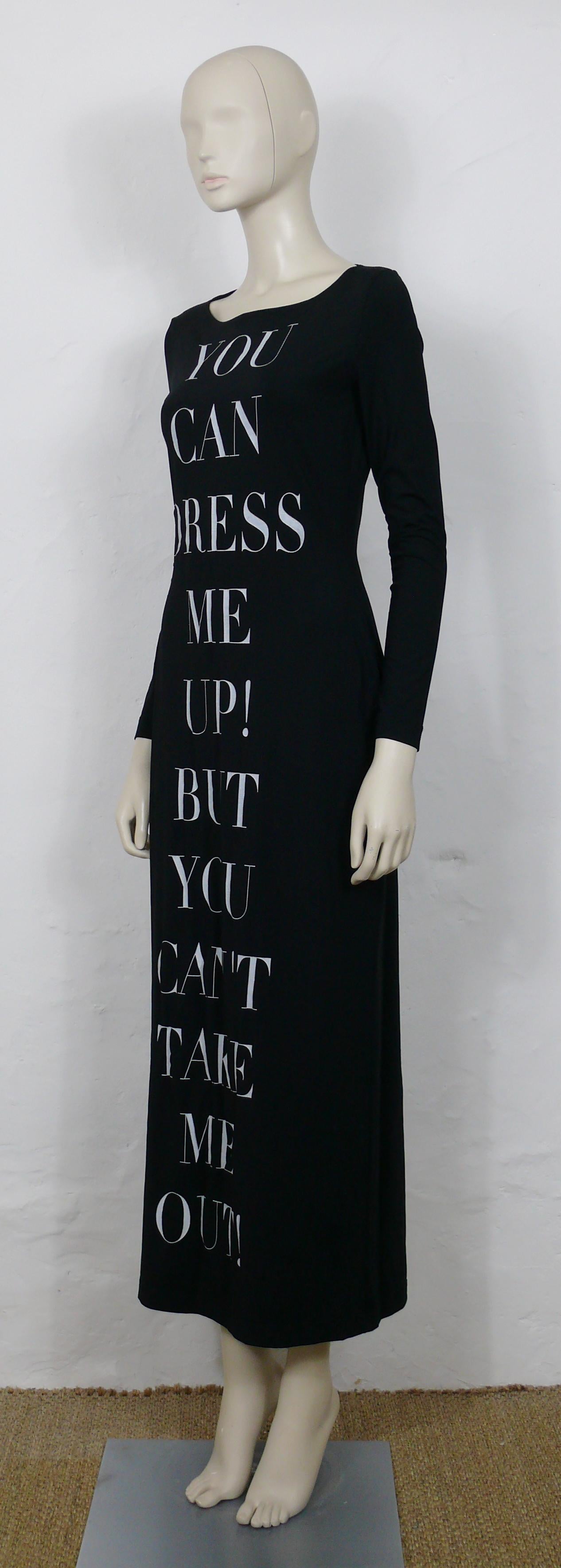 Moschino - Robe emblématique vintage « You Can Dress Me Up... » (Vous pouvez vous habiller...) Robe longue moulante Bodycon taille US 10 en vente 1