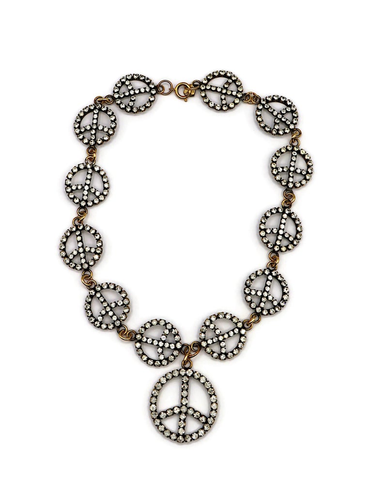 MOSCHINO Vintage Jewelled Peace Sign Necklace For Sale at 1stDibs