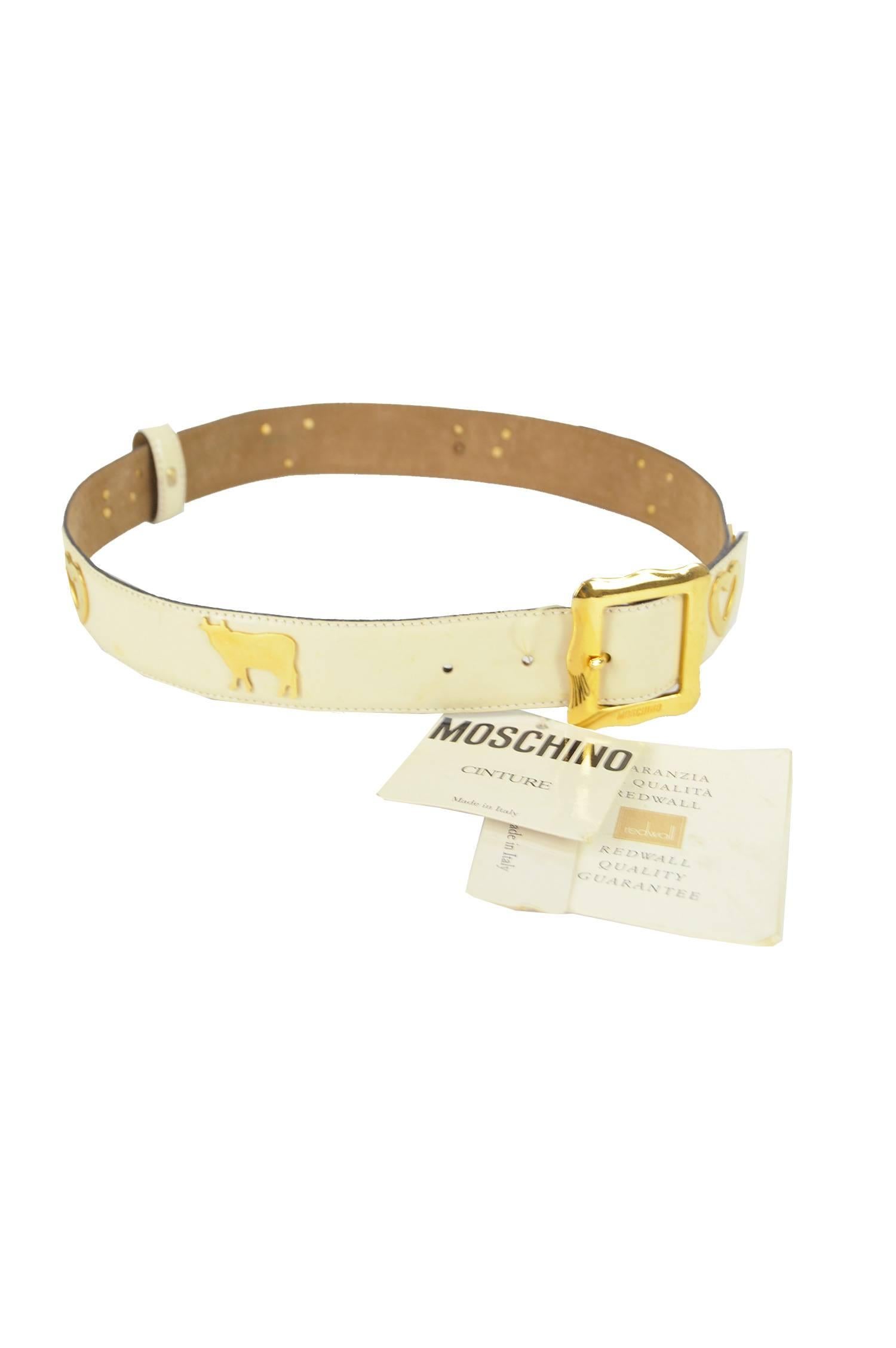 Beige Moschino Vintage Leather Belt For Sale