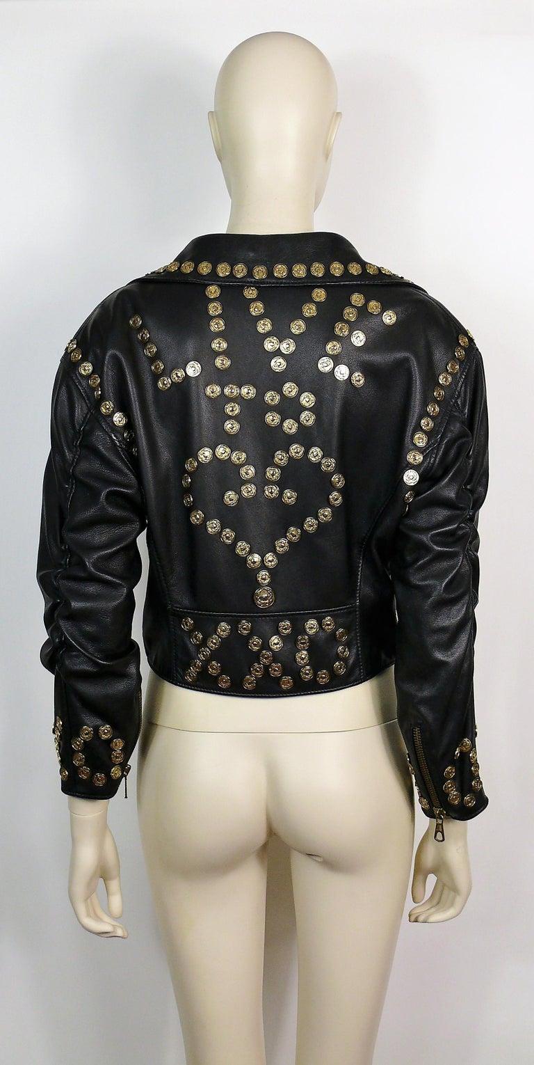 Moschino Vintage Live Is... Black Leather Cropped Biker Jacket at