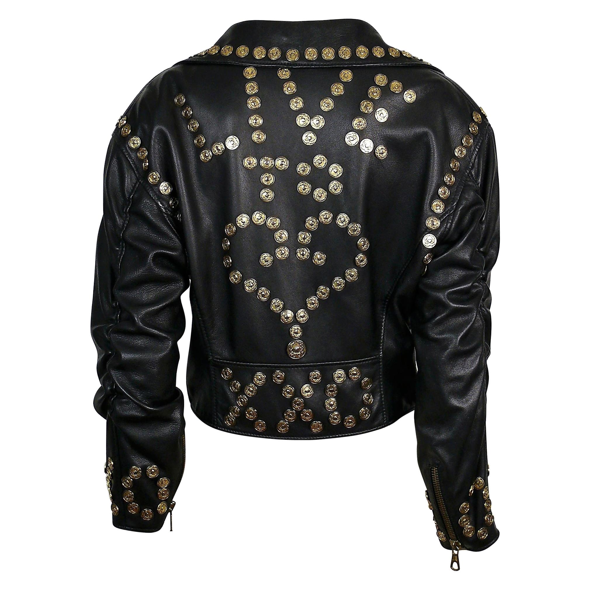 Moschino Vintage Live Is... Black Leather Cropped Biker Jacket