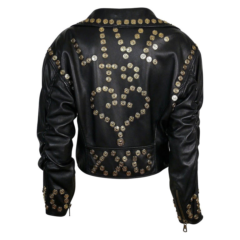 Moschino Vintage Live Is... Black Leather Cropped Biker Jacket at 1stDibs