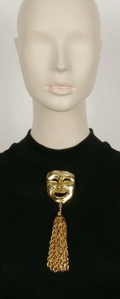 Moschino Vintage Massive Gold Toned Comedy Mask Brooch
