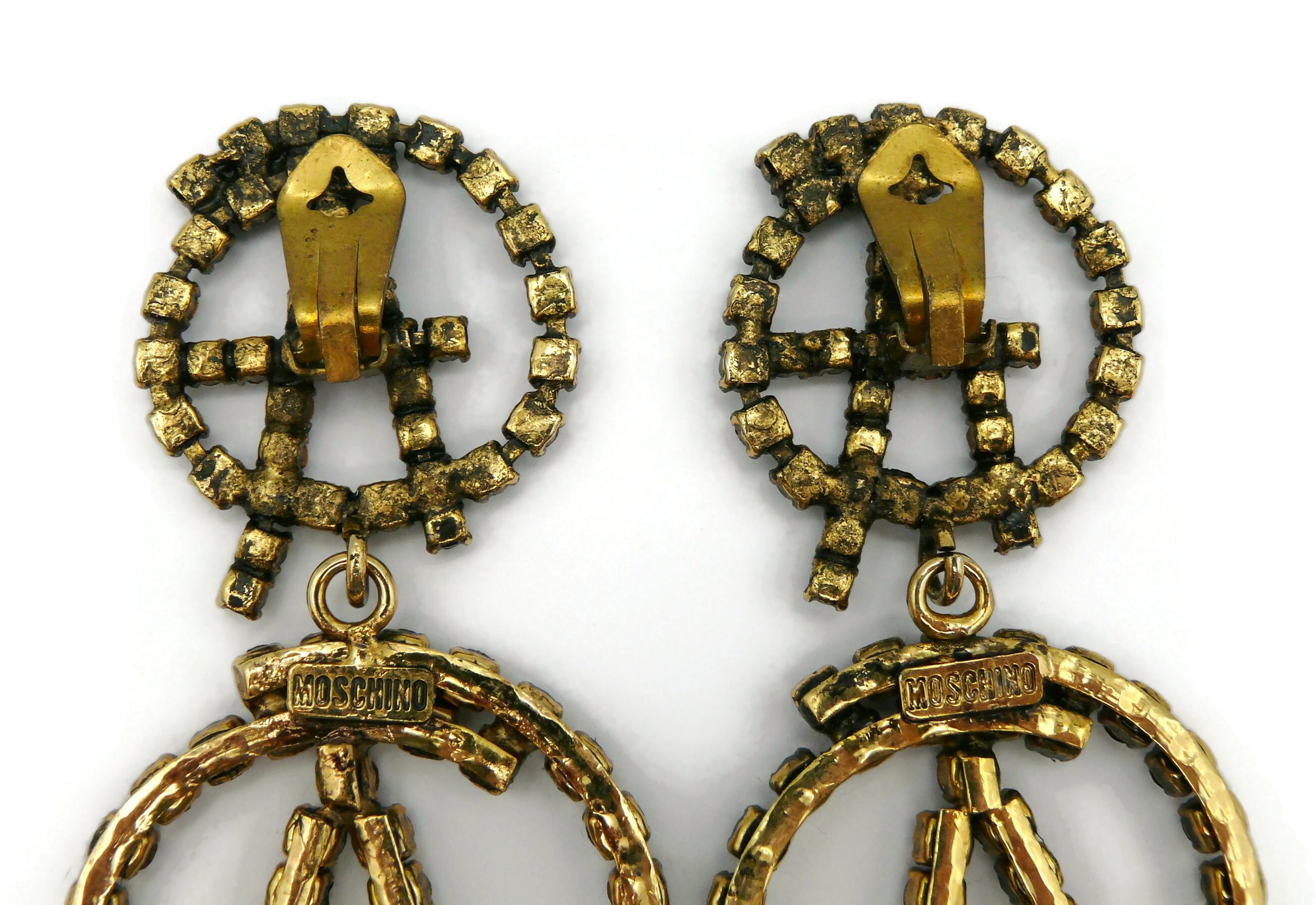 MOSCHINO Vintage Massive Jewelled Anarchy Symbol Dangling Earrings For Sale 3