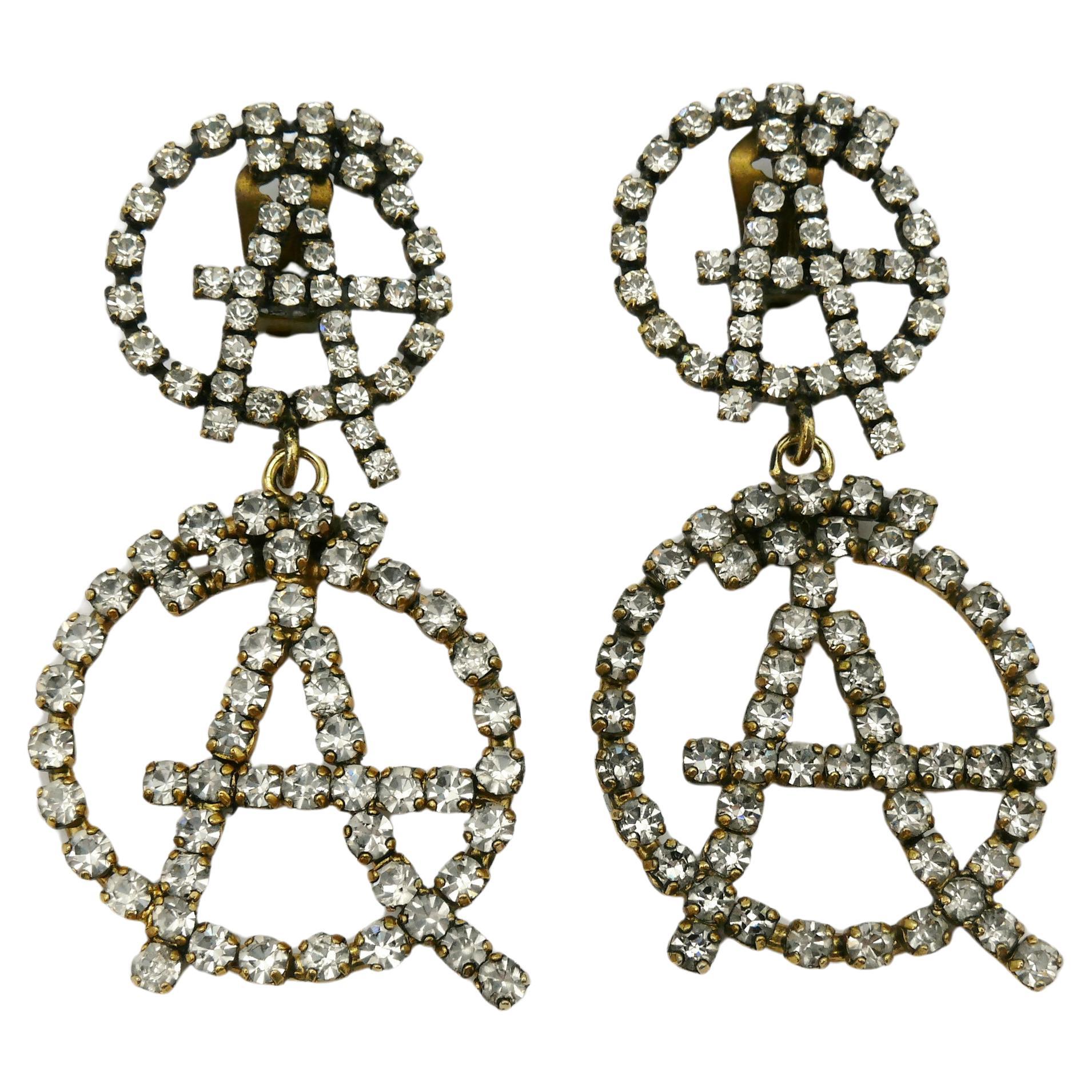 MOSCHINO Vintage Massive Jewelled Anarchy Symbol Dangling Earrings For Sale