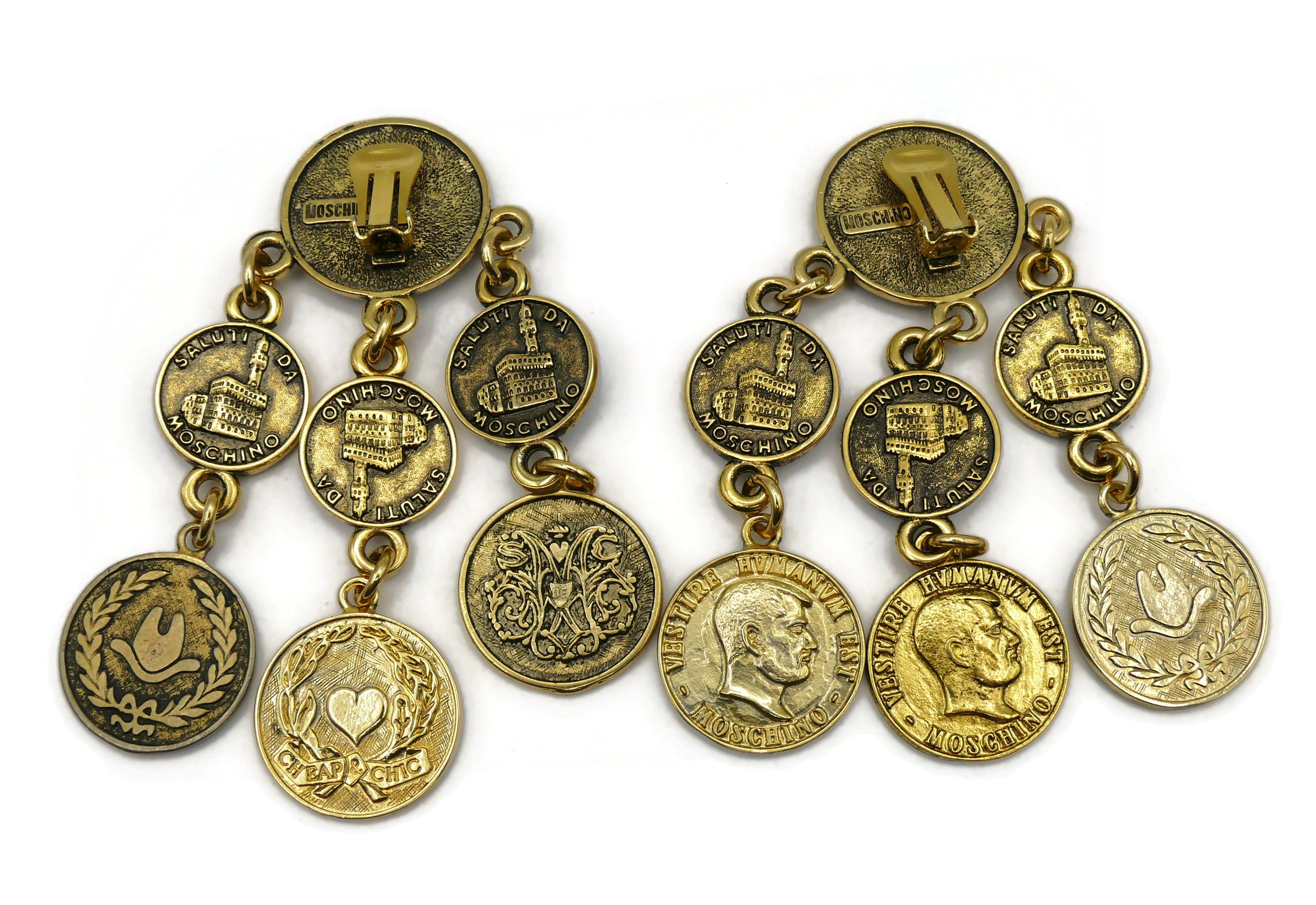 Boucles d'oreilles pendantes MOSCHINO Vintage Massive Jewelled Coin Charm en vente 8