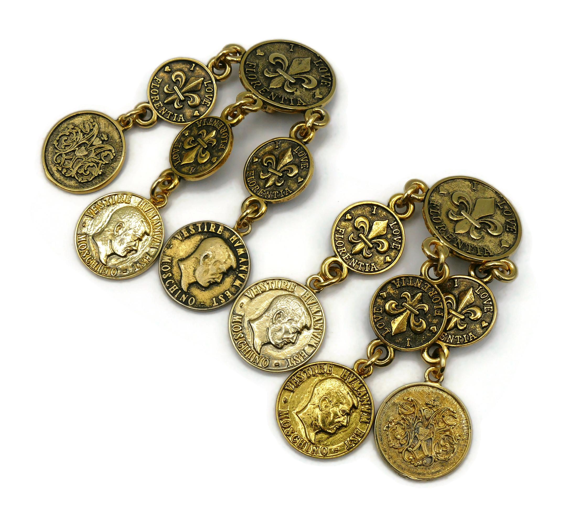 Boucles d'oreilles pendantes MOSCHINO Vintage Massive Jewelled Coin Charm en vente 1