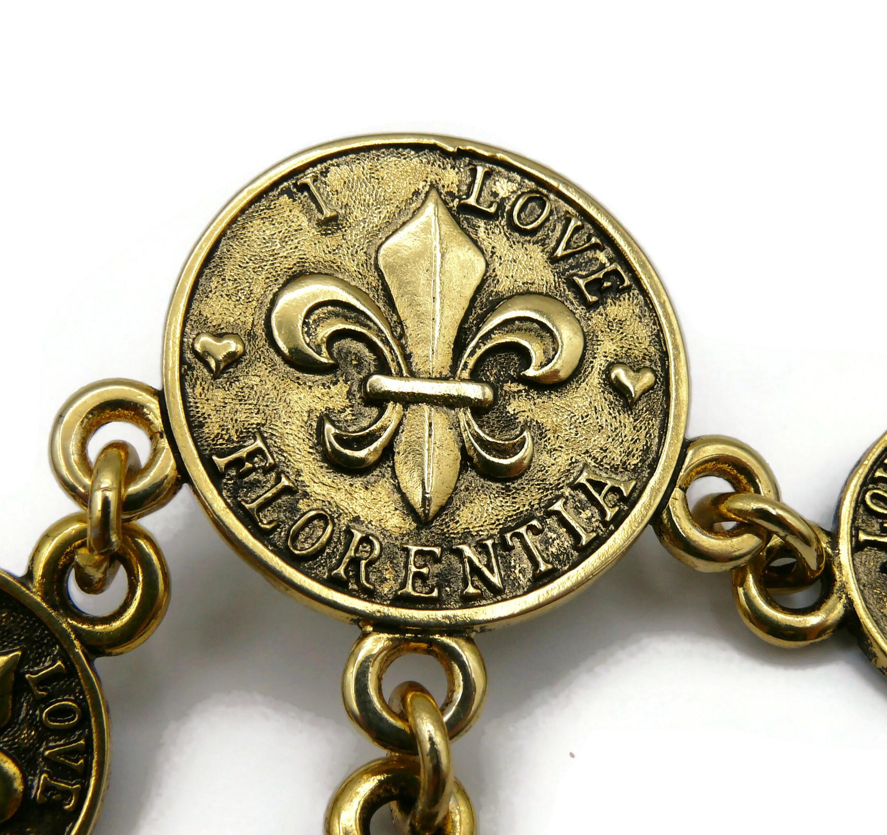 Boucles d'oreilles pendantes MOSCHINO Vintage Massive Jewelled Coin Charm en vente 3